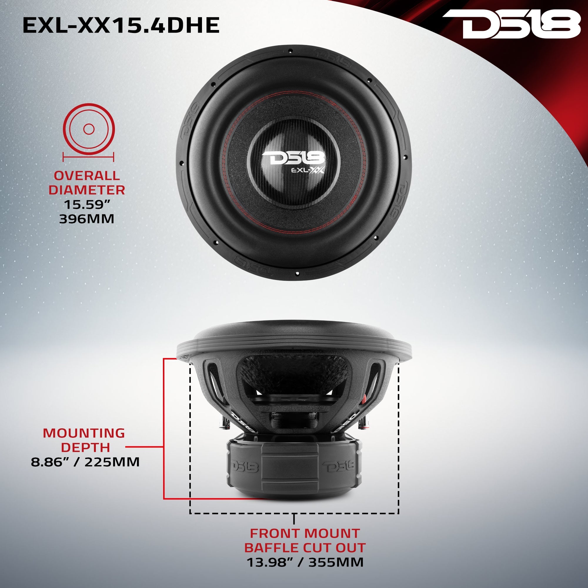 DS18 EXL XX 15" High Excursion Subwoofer 2000 Watts Rms DVC 4-Ohm