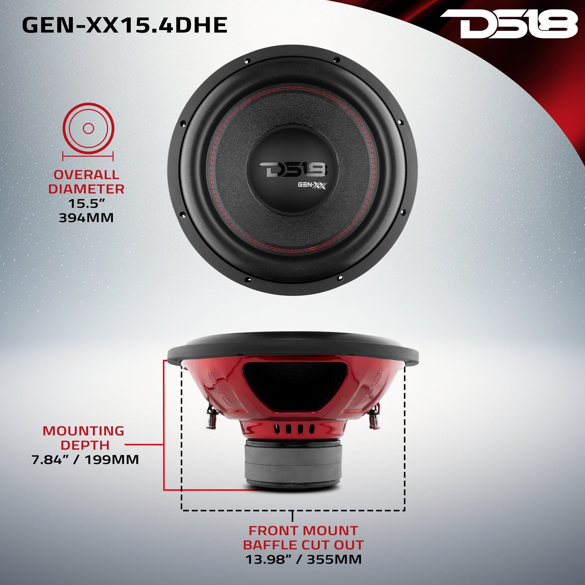 DS18 GEN-XX 15" High Excursion Subwoofer Double Stacked Magnets 600 Watts Rms DVC 4-Ohm
