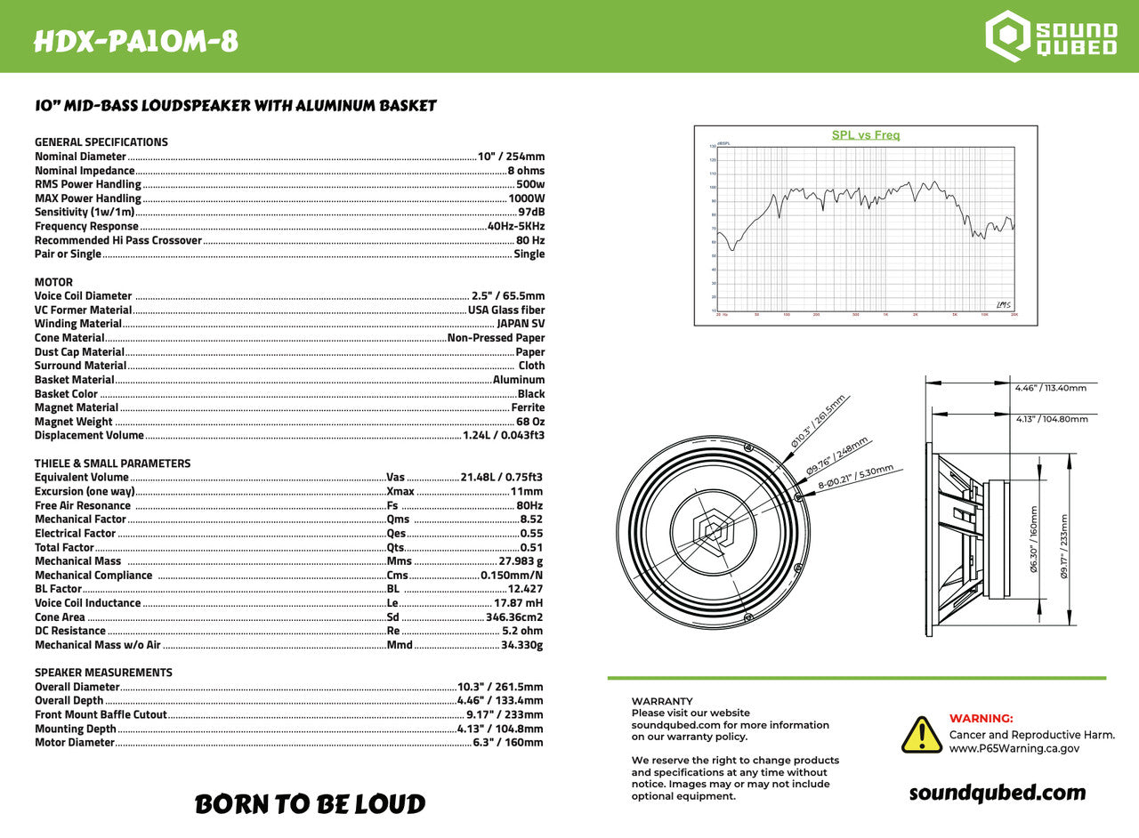 SoundQubed HDX 10" Pro Audio Speaker Car Audio