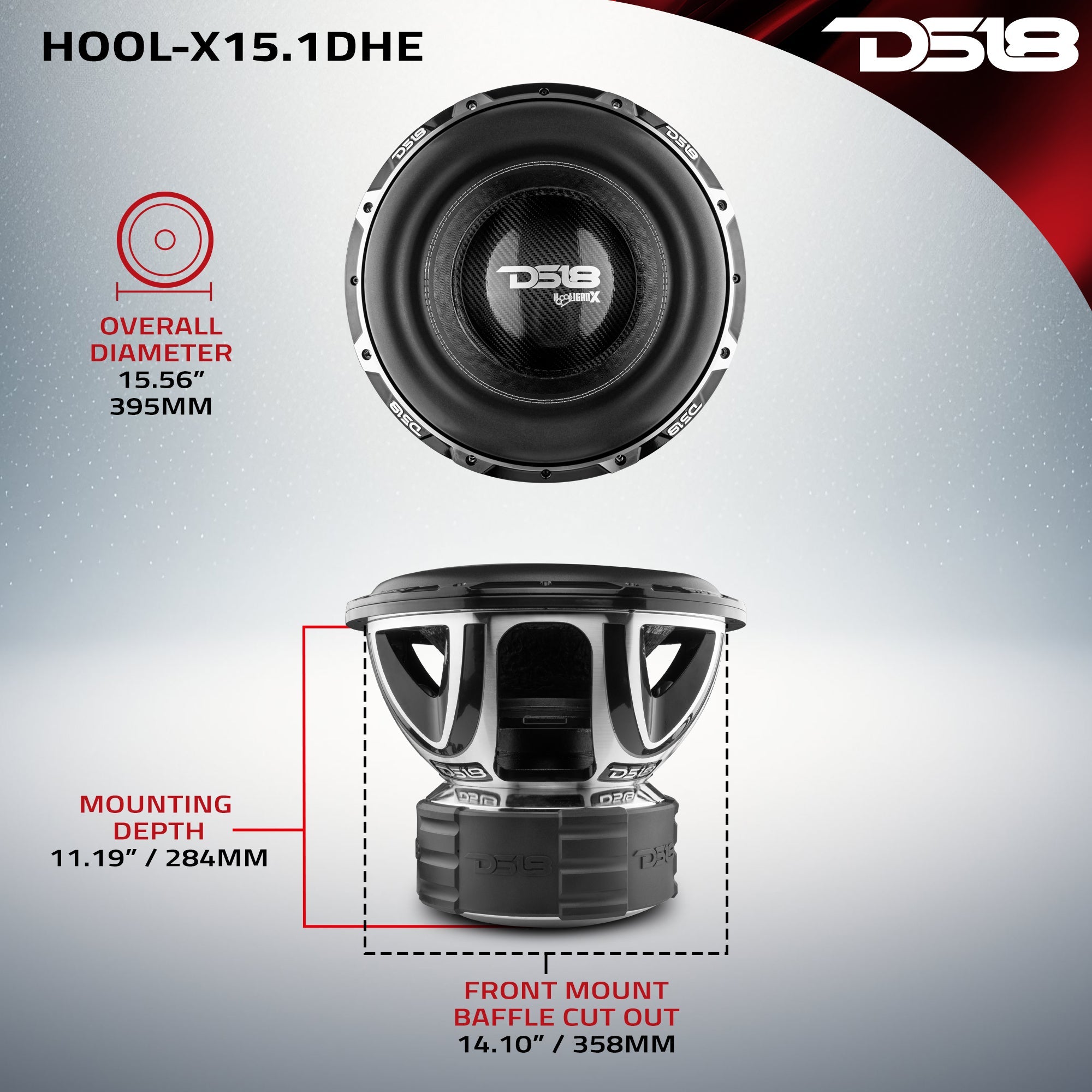 DS18 HOOLIGAN X 15" High Excursion Subwoofer 4000 Watts Rms 4" DVC 1-Ohm