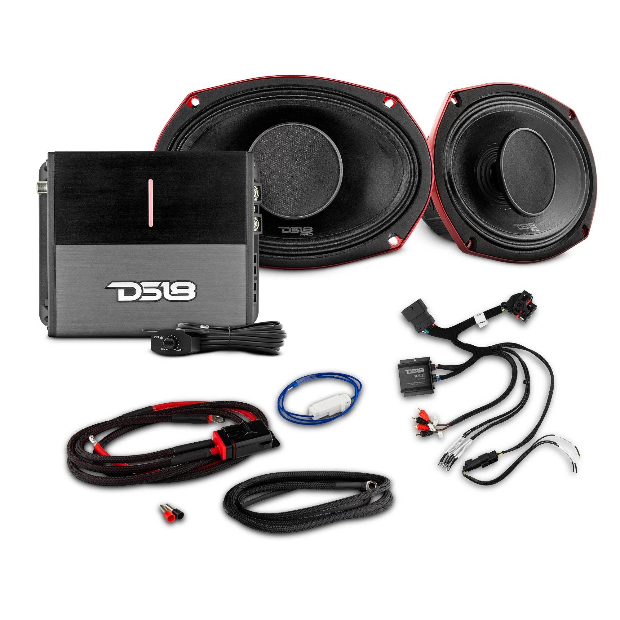 DS18 2014-Up Harley-Davidson Street Glide or Road Glide Rear Upgrade Package - 2x PRO Mid-Range w/ Driver | 1x Amp