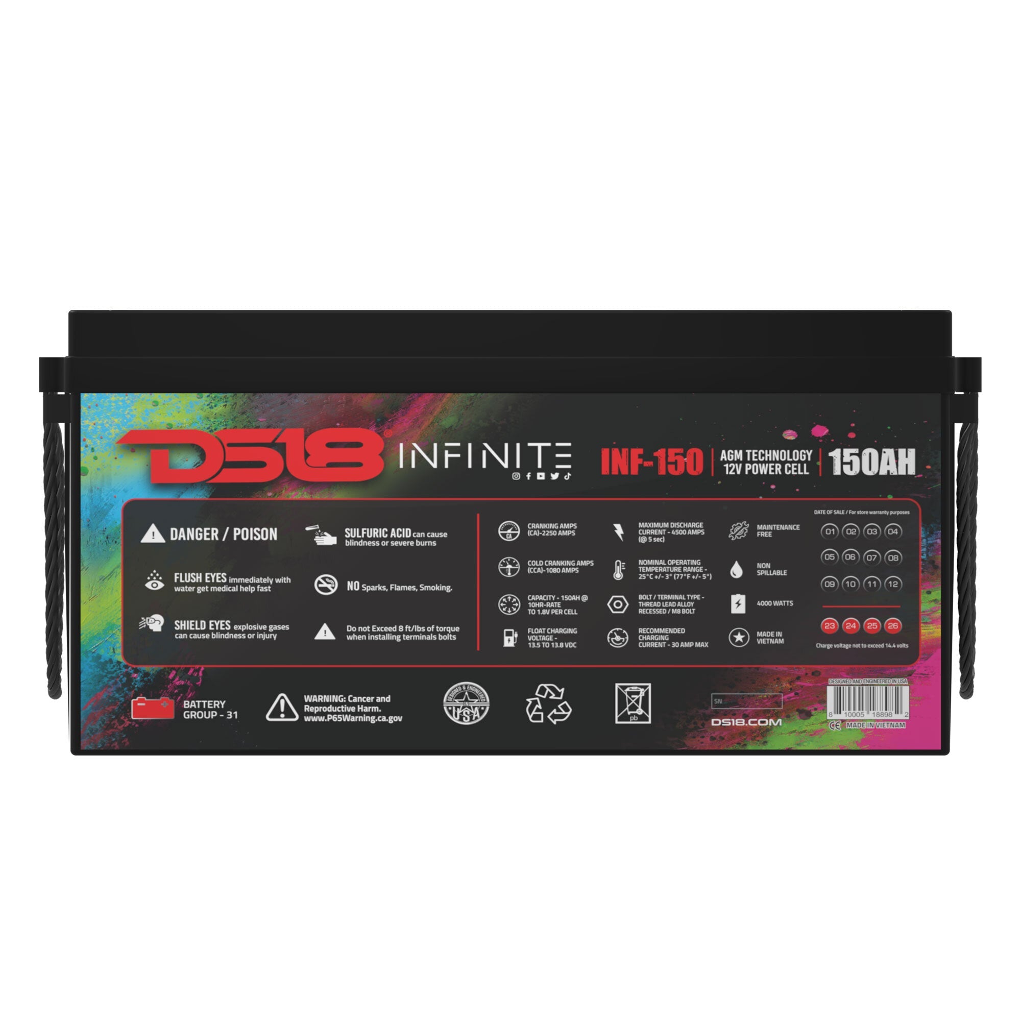 DS18 INFINITE 150 AH AGM Power Cell 12 Volt Battery