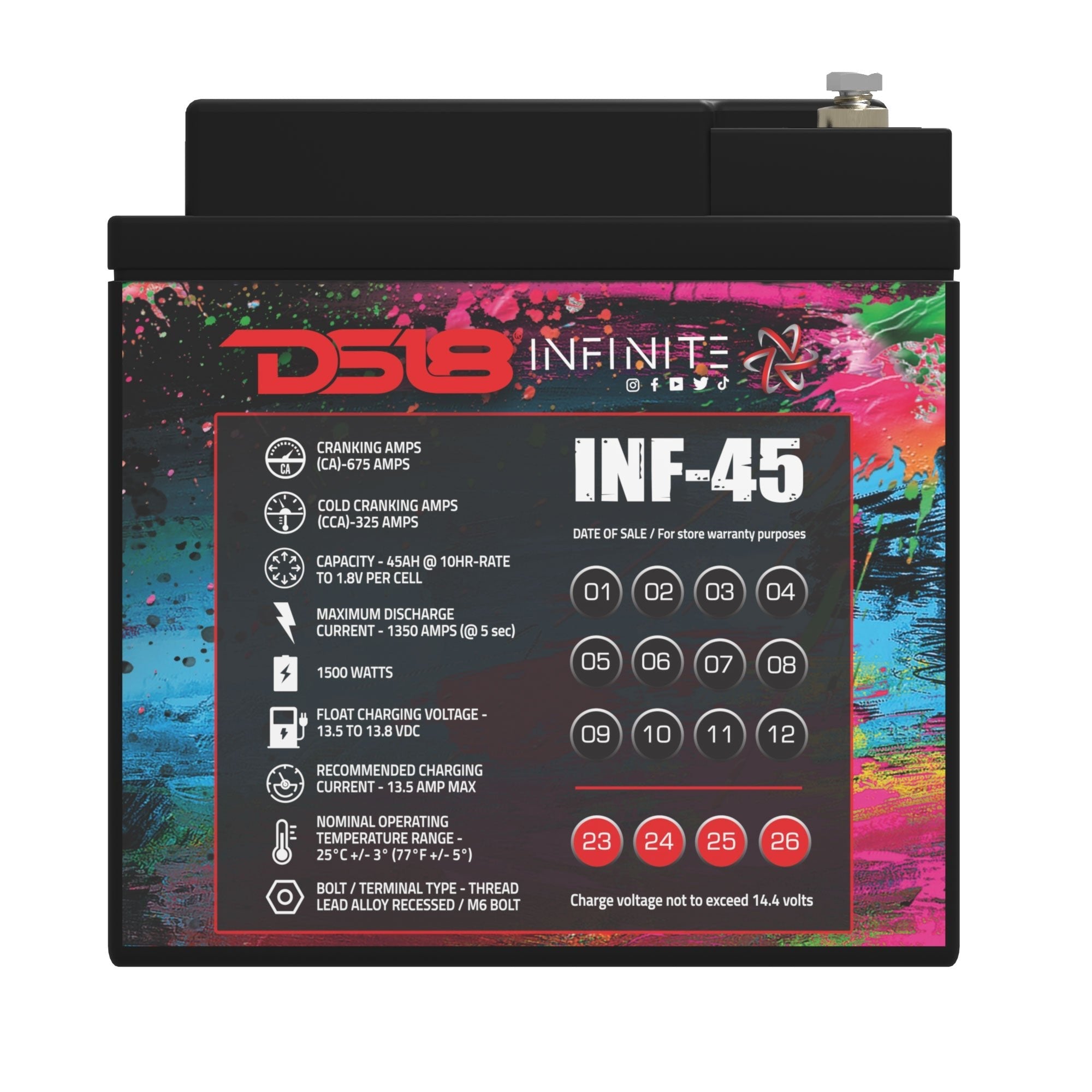 DS18 INFINITE 45 AH AGM Power Cell 12 Volt Battery
