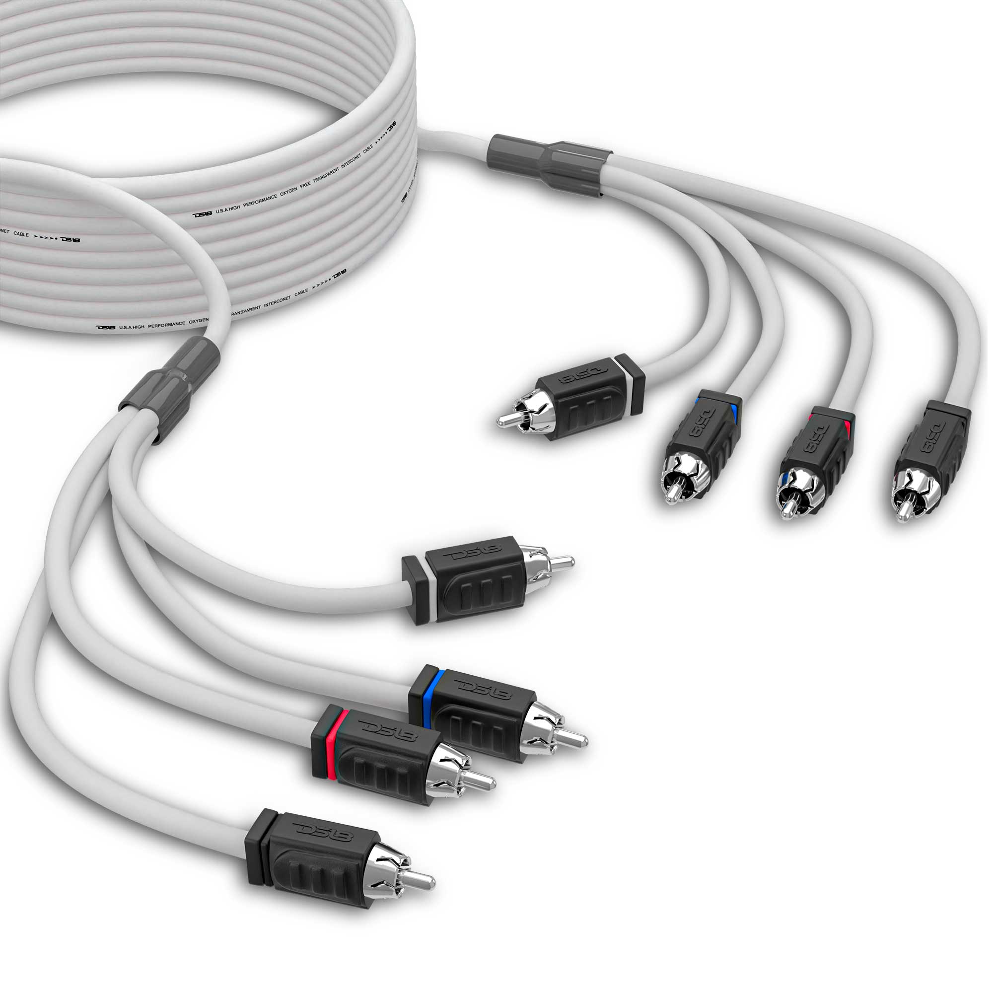DS18 RCA Marine Grade Tinned 100% Copper OFC 25 Feet / 4 Channel - WHITE