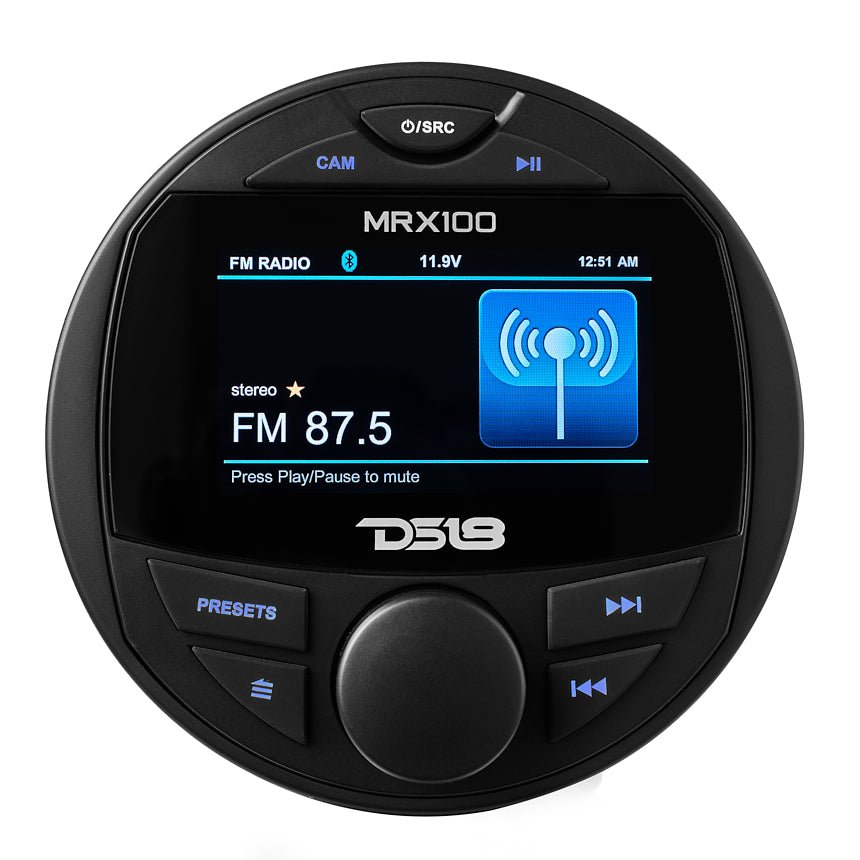 DS18 Marine and Powersports Headunit 3" Color TFT screen , 2 Zones, 4 volts Output, BT, RDS 4 X 50 Watts