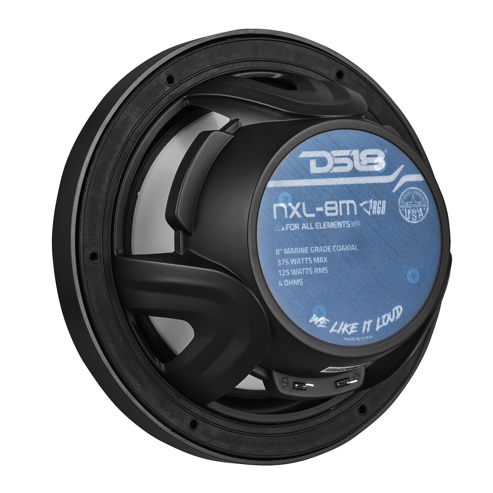 DS18 NXL 8" 2-Way Coaxial Marine Speaker With LED RGB Lights 125 Watts Rms 4-Ohm