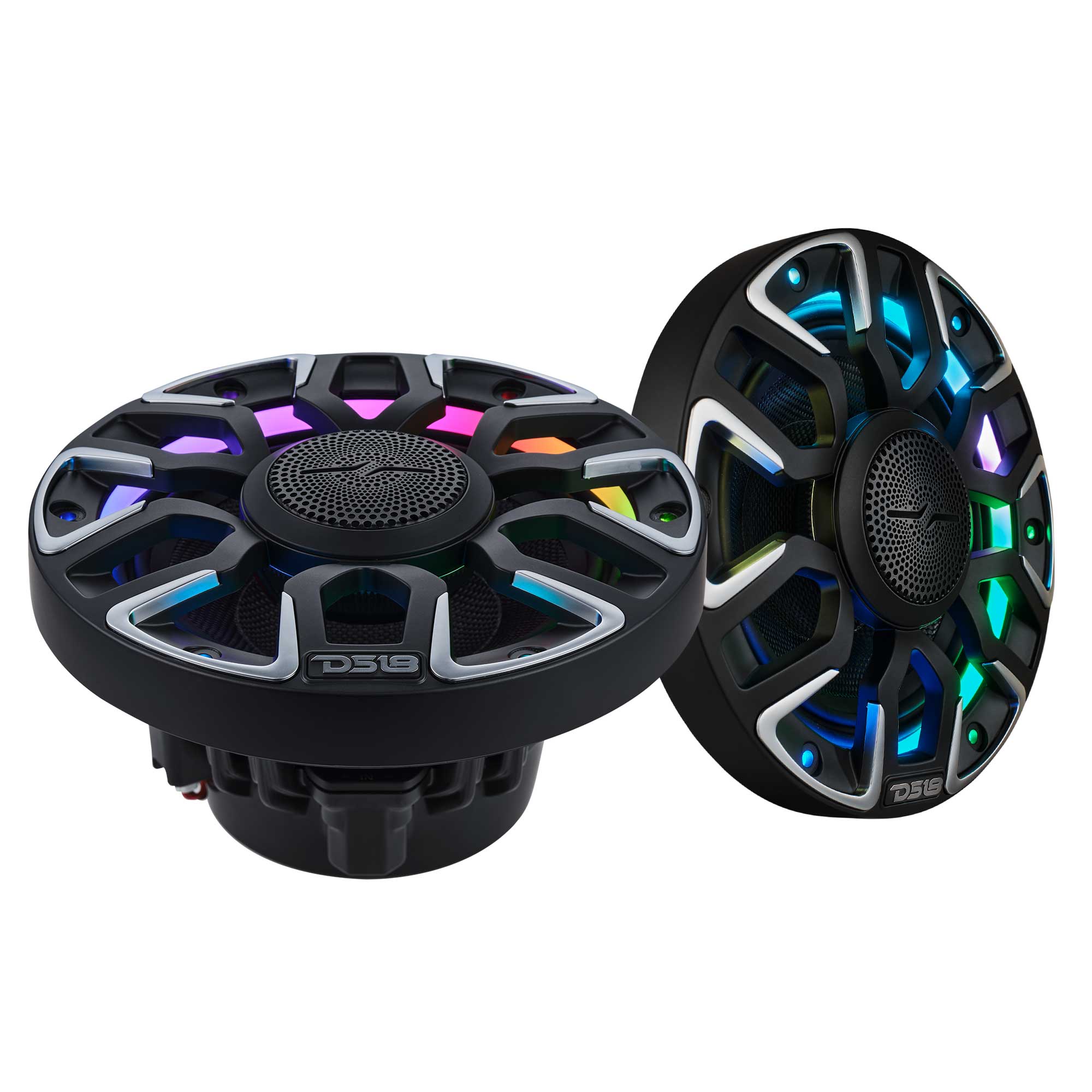 DS18 6.5” Marine Coaxial Speaker With Kevlar Cone, Bullet Tweeter, Neodymium Magnet, and Digital LED Lights | 200W RMS 4-Ohm