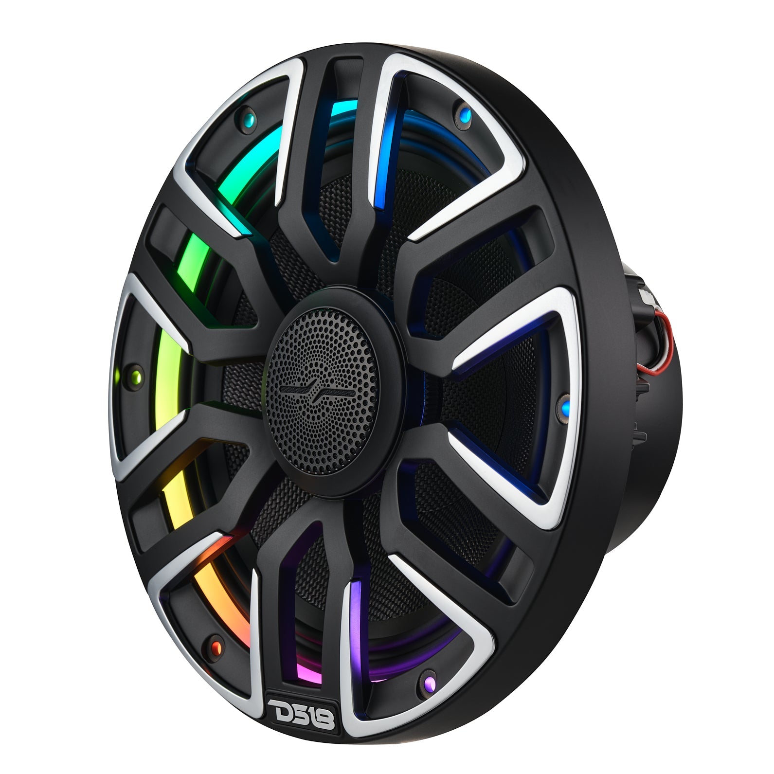 DS18 8” Marine Coaxial Speaker With Kevlar Cone, Bullet Tweeter, Neodymium Magnet, and Digital LED Lights | 200W RMS 4-Ohm