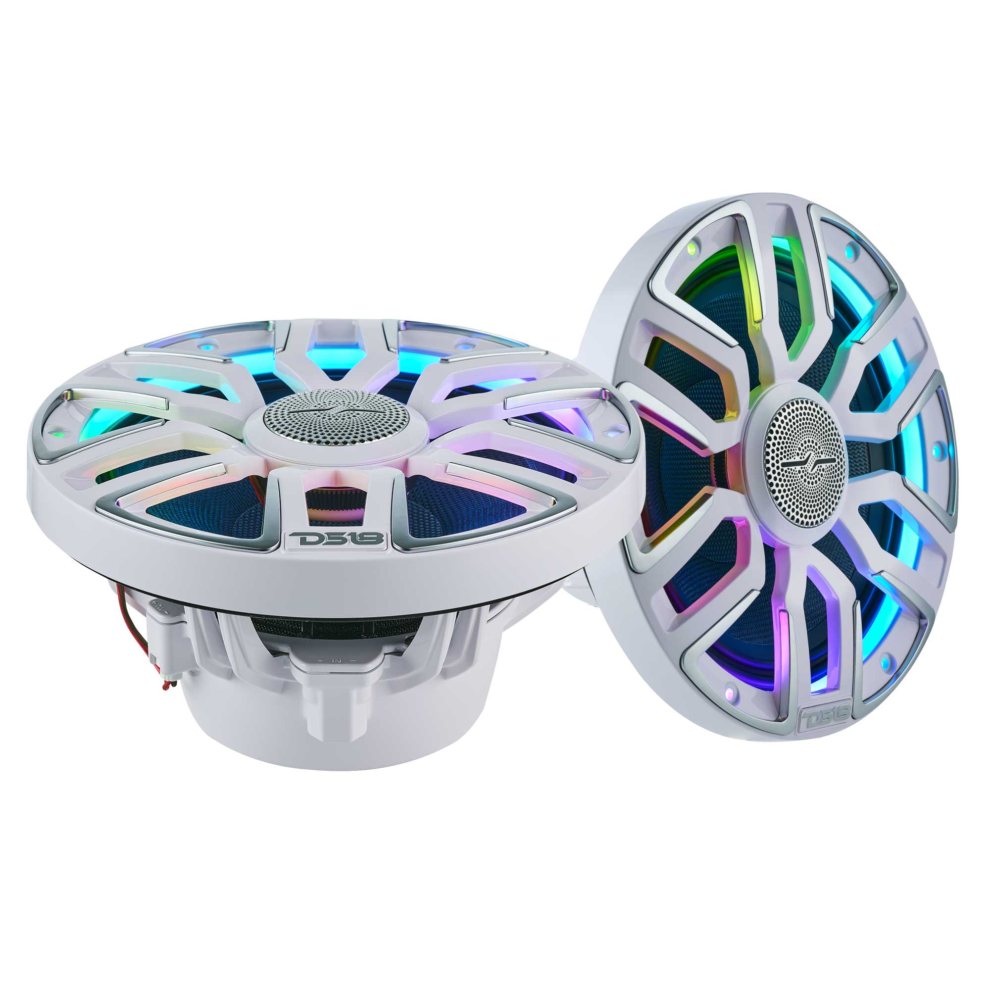 DS18 8” Marine Coaxial Speaker With Kevlar Cone, Bullet Tweeter, Neodymium Magnet, and Digital LED Lights | 200W RMS 4-Ohm