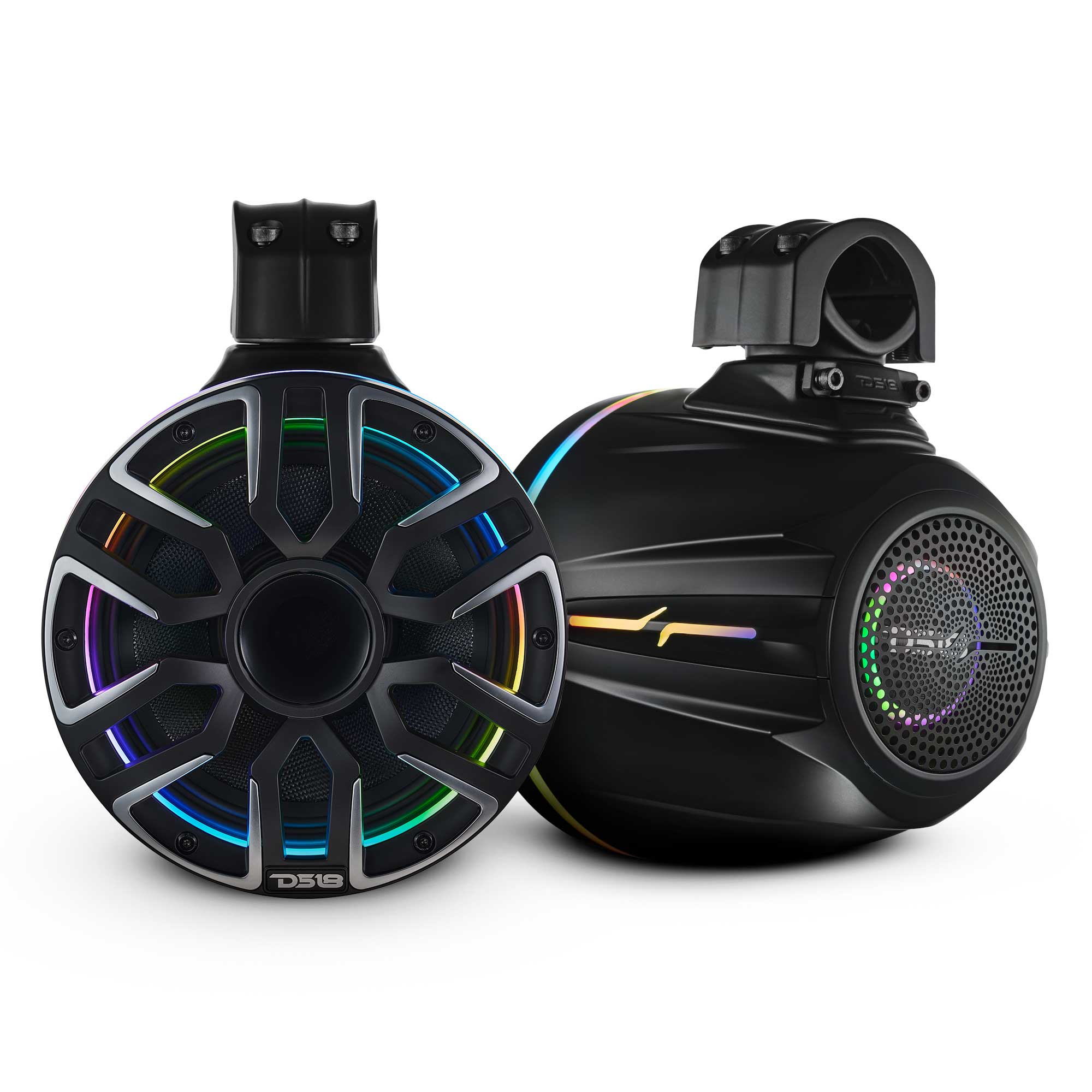 DS18 8” Marine Short Tower Speaker With Neodymium Magnet, Kevlar Cone, Compression Driver And Digital LED Lights | 200W RMS 4-Ohm