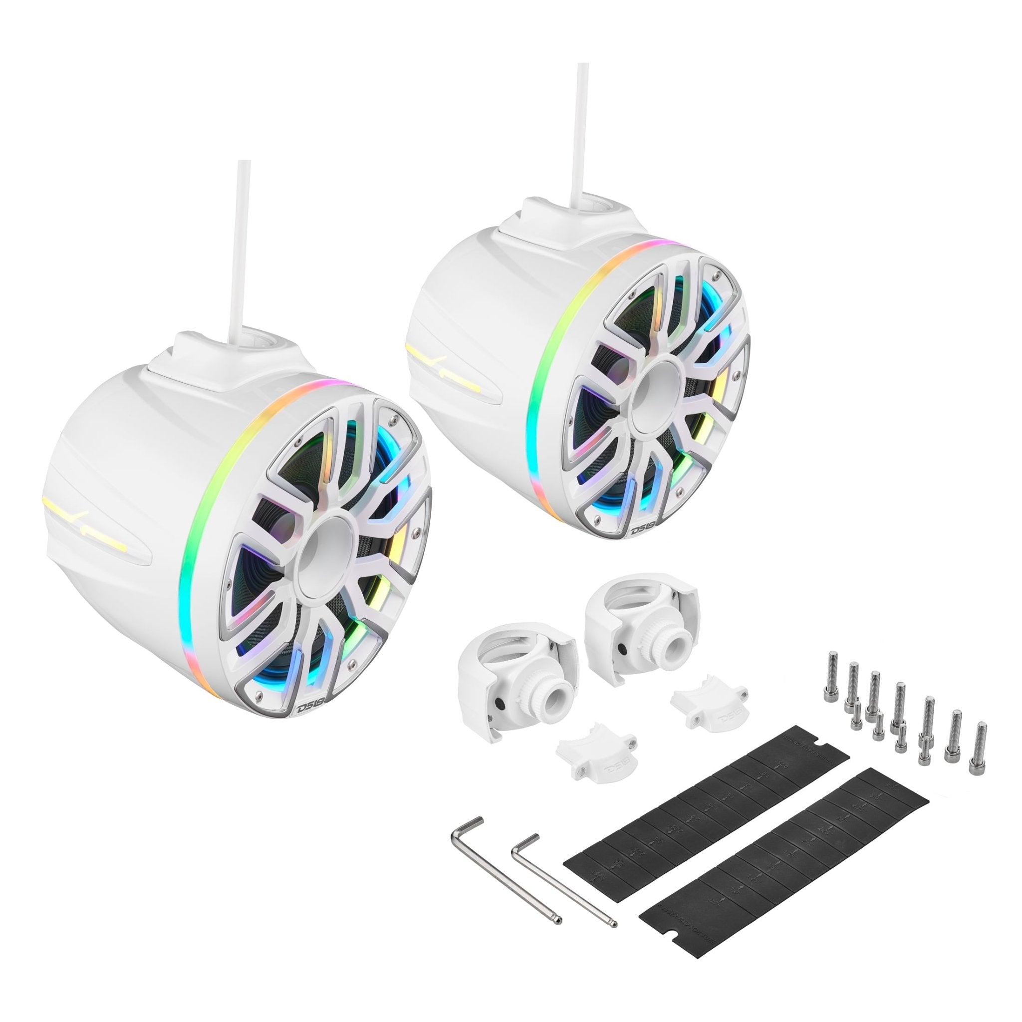 DS18 8” Marine Short Tower Speaker With Neodymium Magnet, Kevlar Cone, Compression Driver And Digital LED Lights | 200W RMS 4-Ohm
