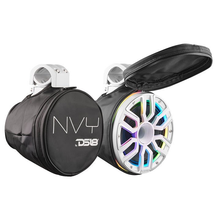 DS18 8” Marine Short Tower Speaker With Neodymium Magnet, Kevlar Cone, Compression Driver And Digital LED Lights | 200W RMS 4-Ohm