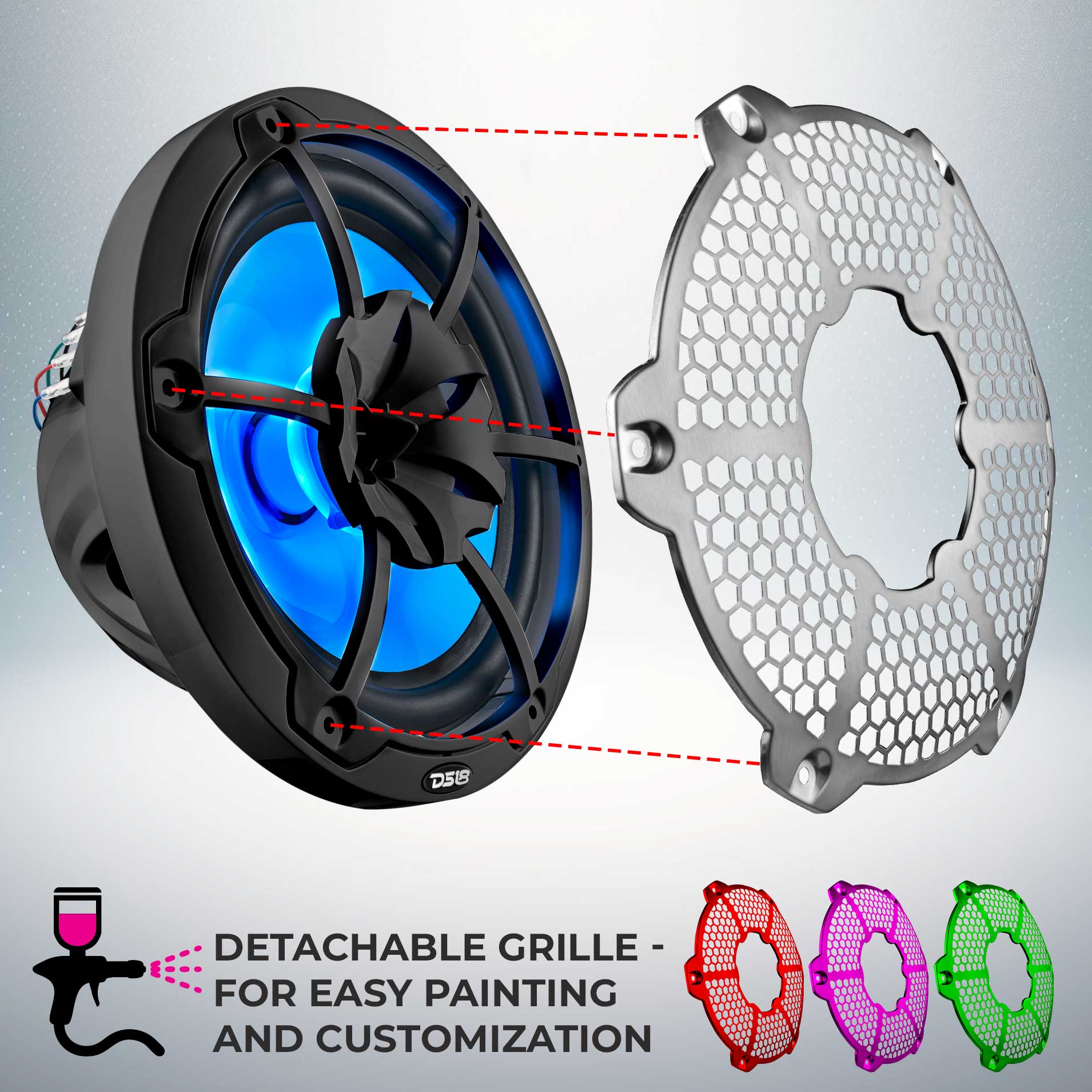 DS18 NXL 10" 2-Way Coaxial Marine Speaker With LED RGB Lights 200 Watts Rms 4-Ohm