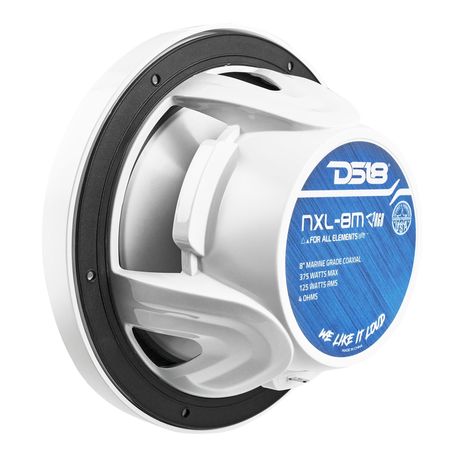 DS18 NXL 8" 2-Way Coaxial Marine Speaker With LED RGB Lights 125 Watts Rms 4-Ohm