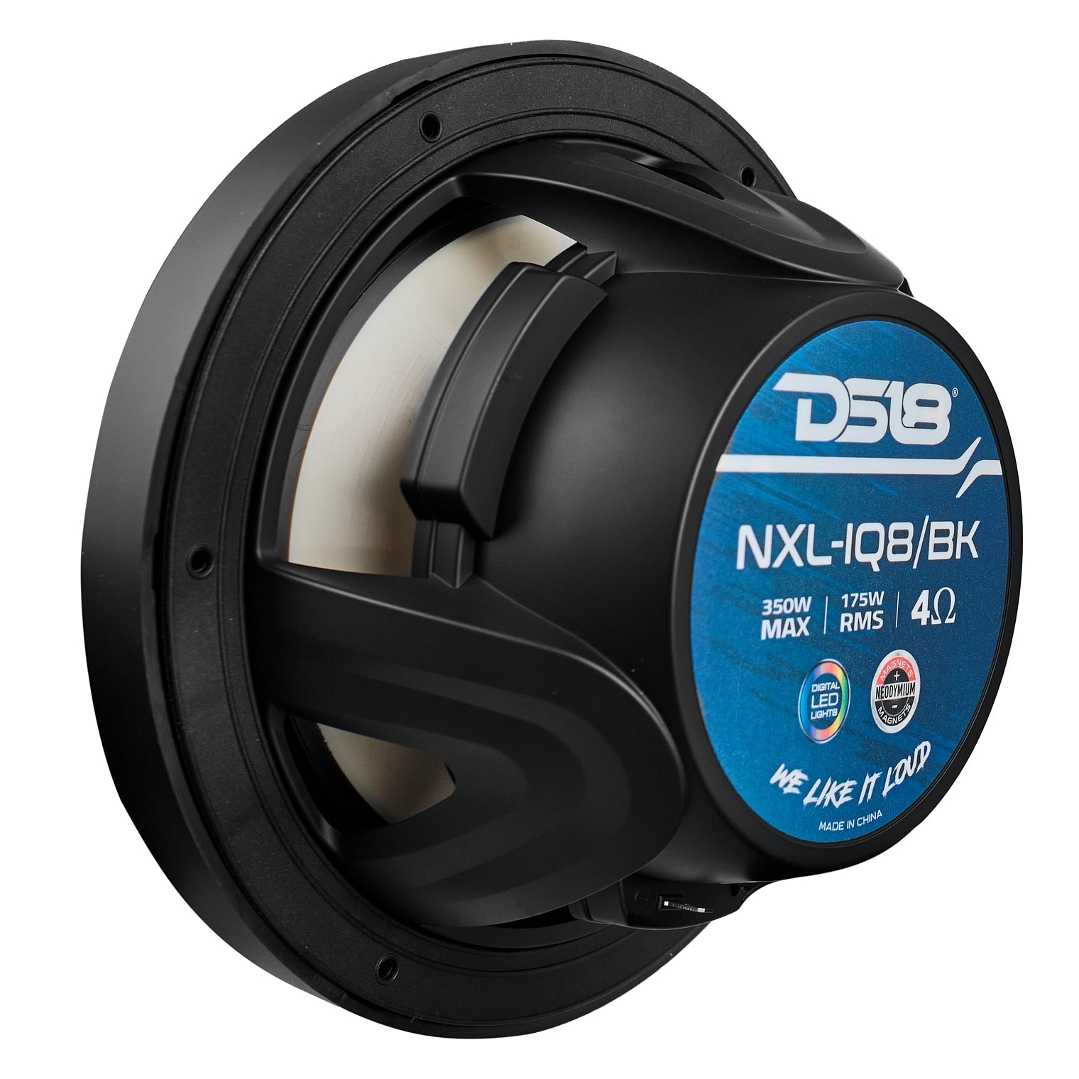 DS18 NXL 8" 2-Way Coaxial Marine Speaker with Bullet Tweeter and Digital Led Lights | 175W RMS 4-Ohm