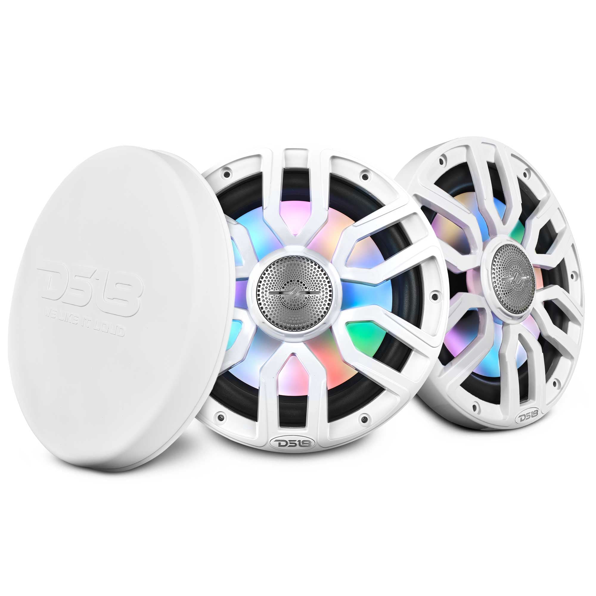 DS18 NXL 8" 2-Way Coaxial Marine Speaker with Bullet Tweeter and Digital Led Lights | 175W RMS 4-Ohm