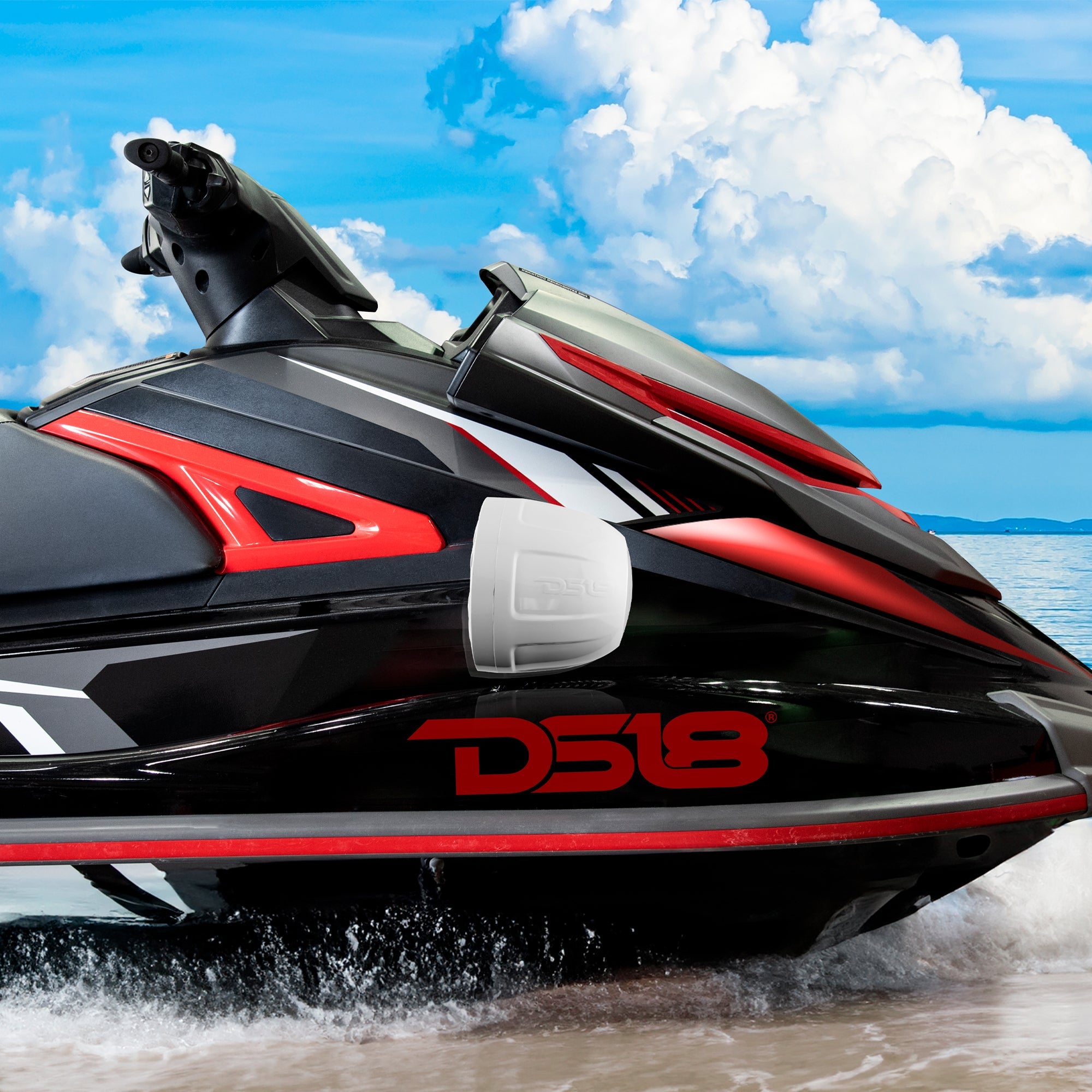 DS18 6.5" Compact Speaker Tower with Marine Amplifier, Installation Kit, and RGB LED Lights - Perfect Package for Jet Ski