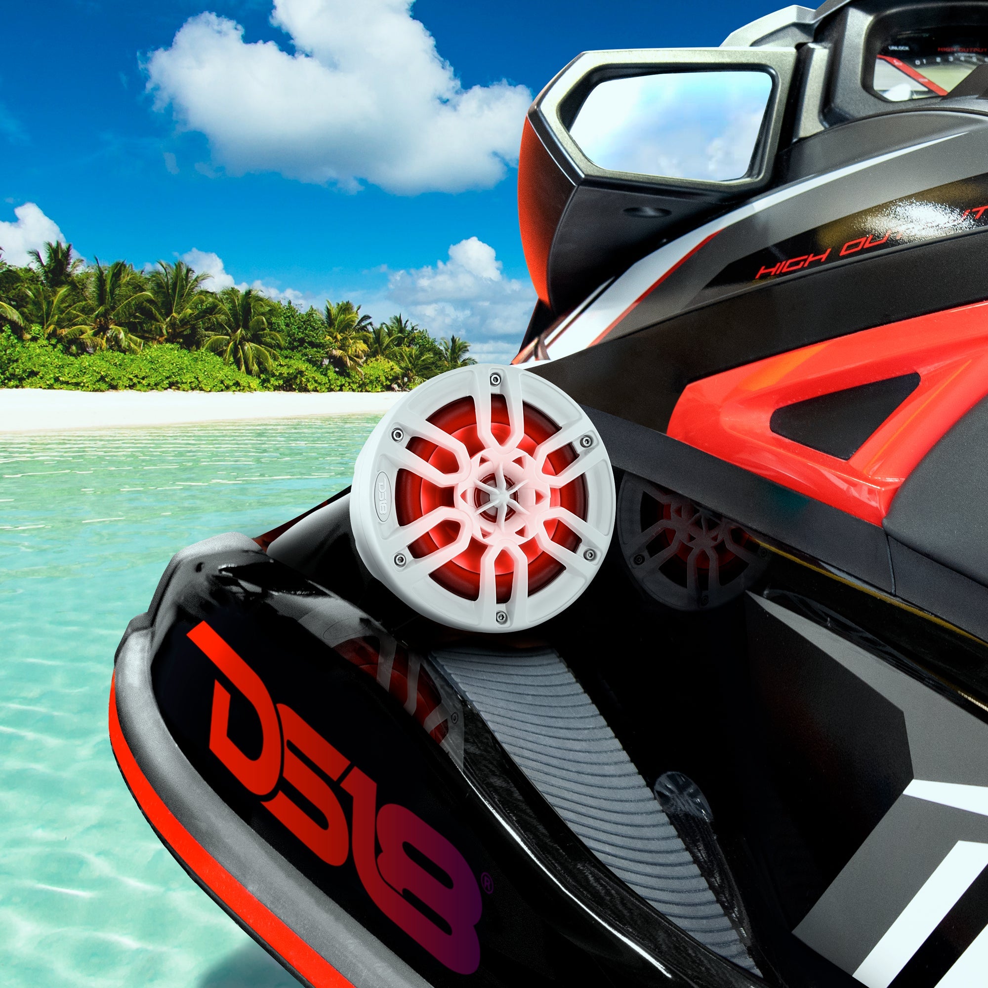 DS18 6.5" Compact Speaker Tower with Marine Amplifier, Installation Kit, and RGB LED Lights - Perfect Package for Jet Ski