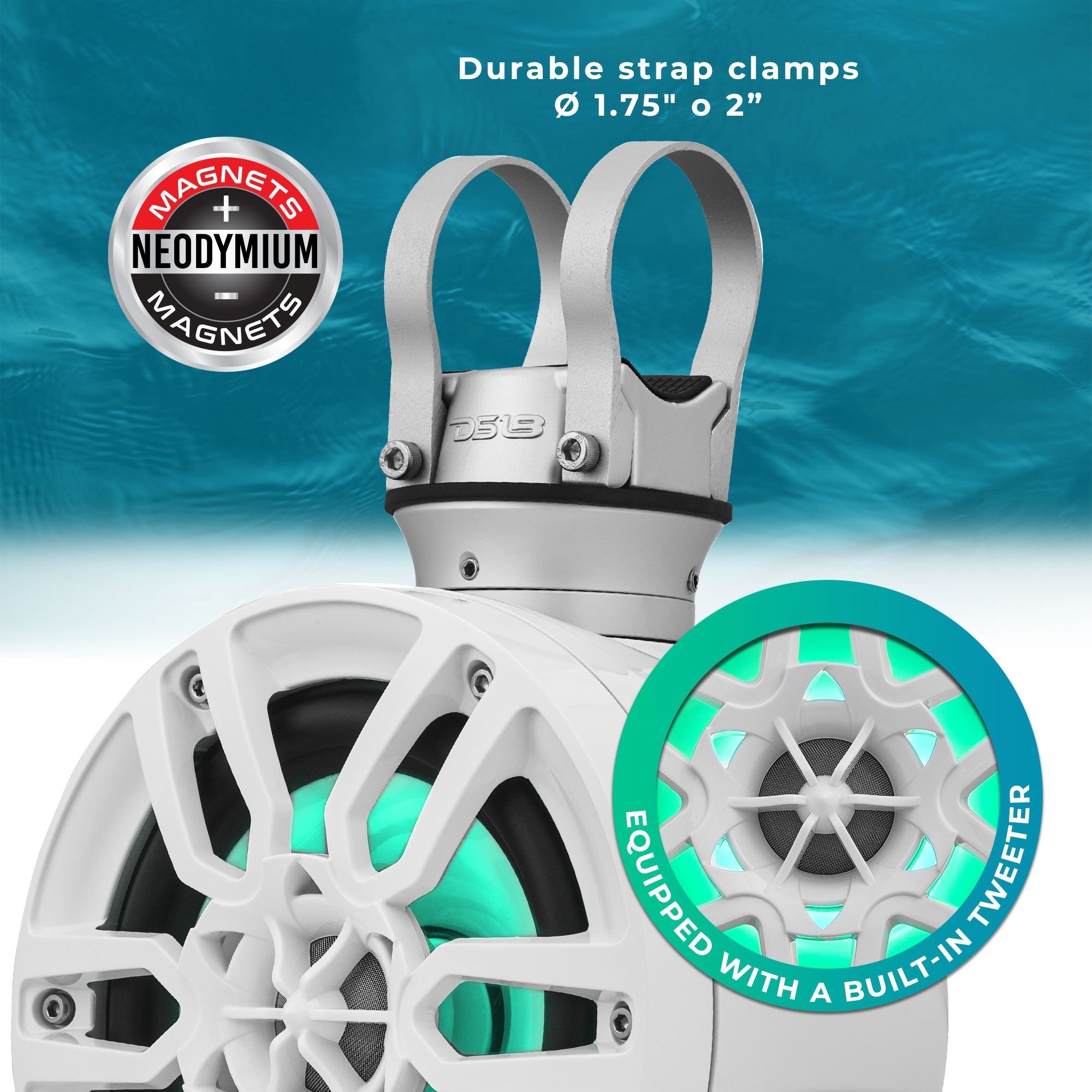 DS18 NXL 8" Pod 375W Speaker with Integrated RGB LED Lights (Pair) - Perfect for Jet Skis