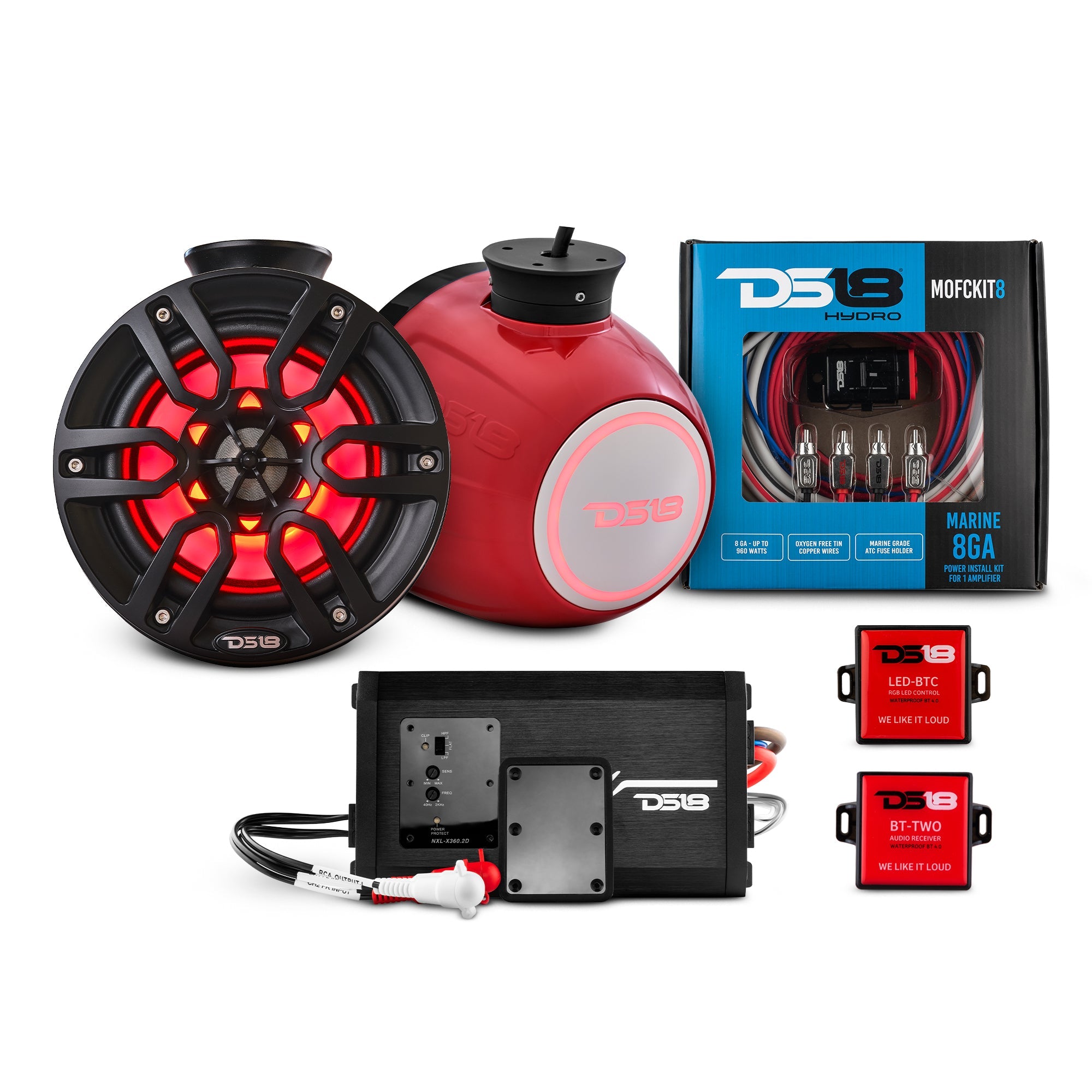 DS18 6.5" Compact Speaker Tower with Marine Amplifier, Installation Kit, and RGB LED Lights - Perfect Package for Jet Ski