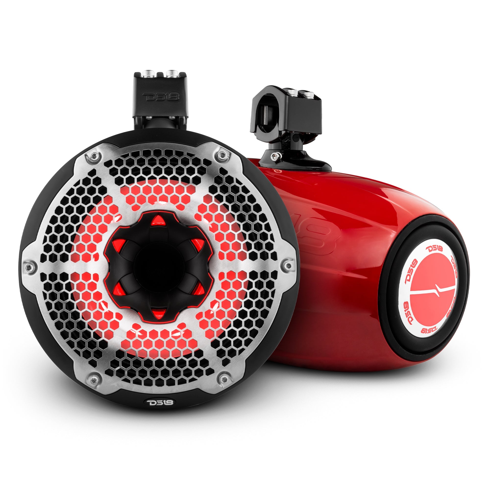 DS18 NXL 10" Neodymium Marine and Powersports Towers with Built-in Passive Radiator, 1" Driver and LED RGB Lights 300 Watts Rms -Red