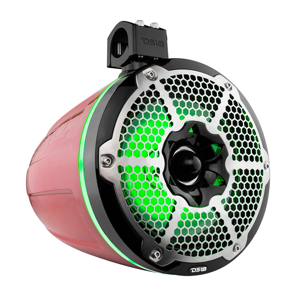 DS18 NXL 10" Neodymium Marine and Powersports Towers with Built-in Passive Radiator, 1" Driver and LED RGB Lights 300 Watts Rms -Red