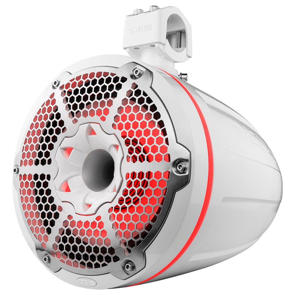 DS18 NXL 10" Neodymium Marine and Powersports Towers with Built-in Passive Radiator, 1" Driver and LED RGB Lights 300 Watts Rms -White