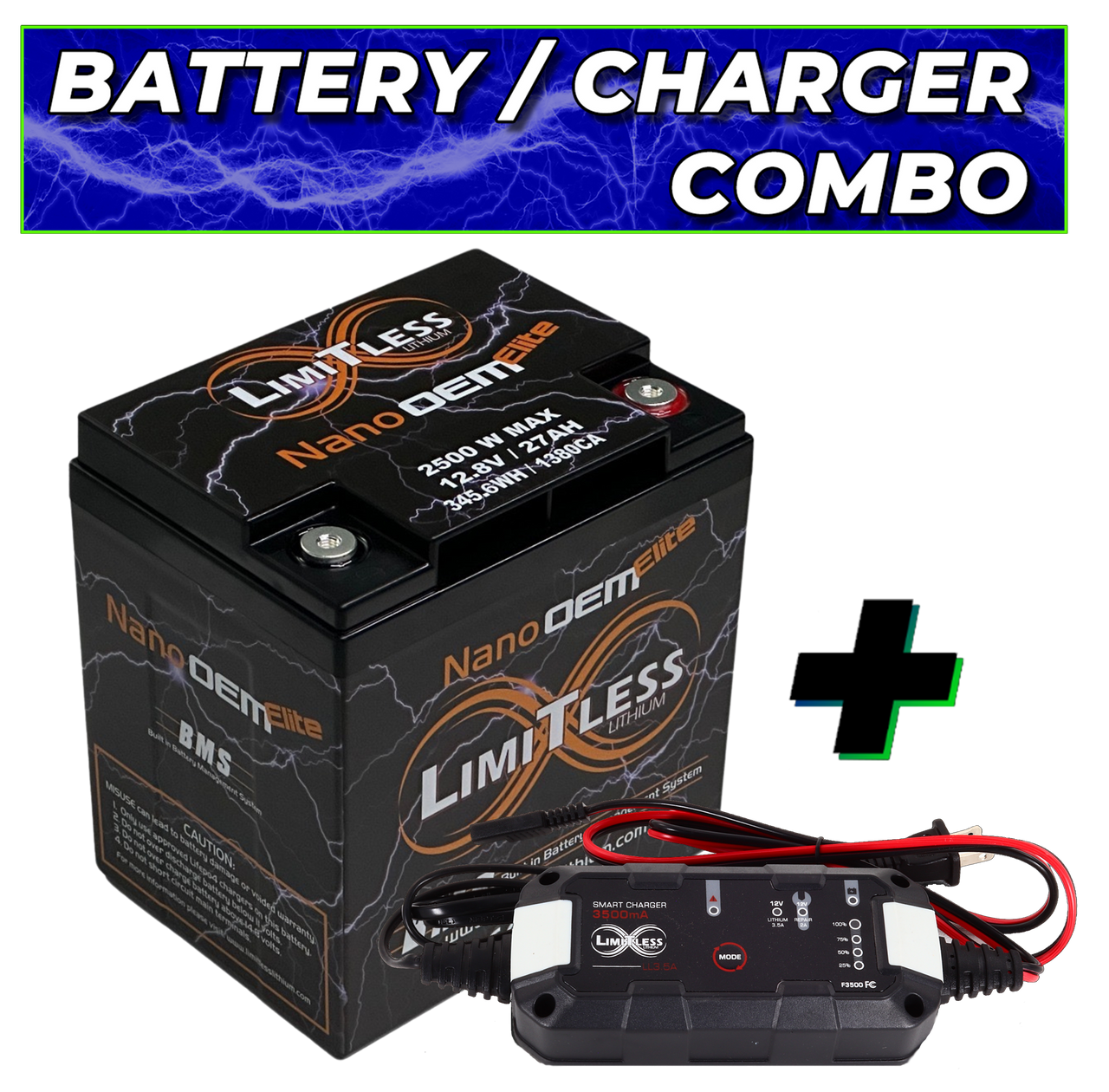 Limitless Lithium Nano-OEM Elite 27Ah LiFePO4 Powersports Battery + 3.5A Maintainer