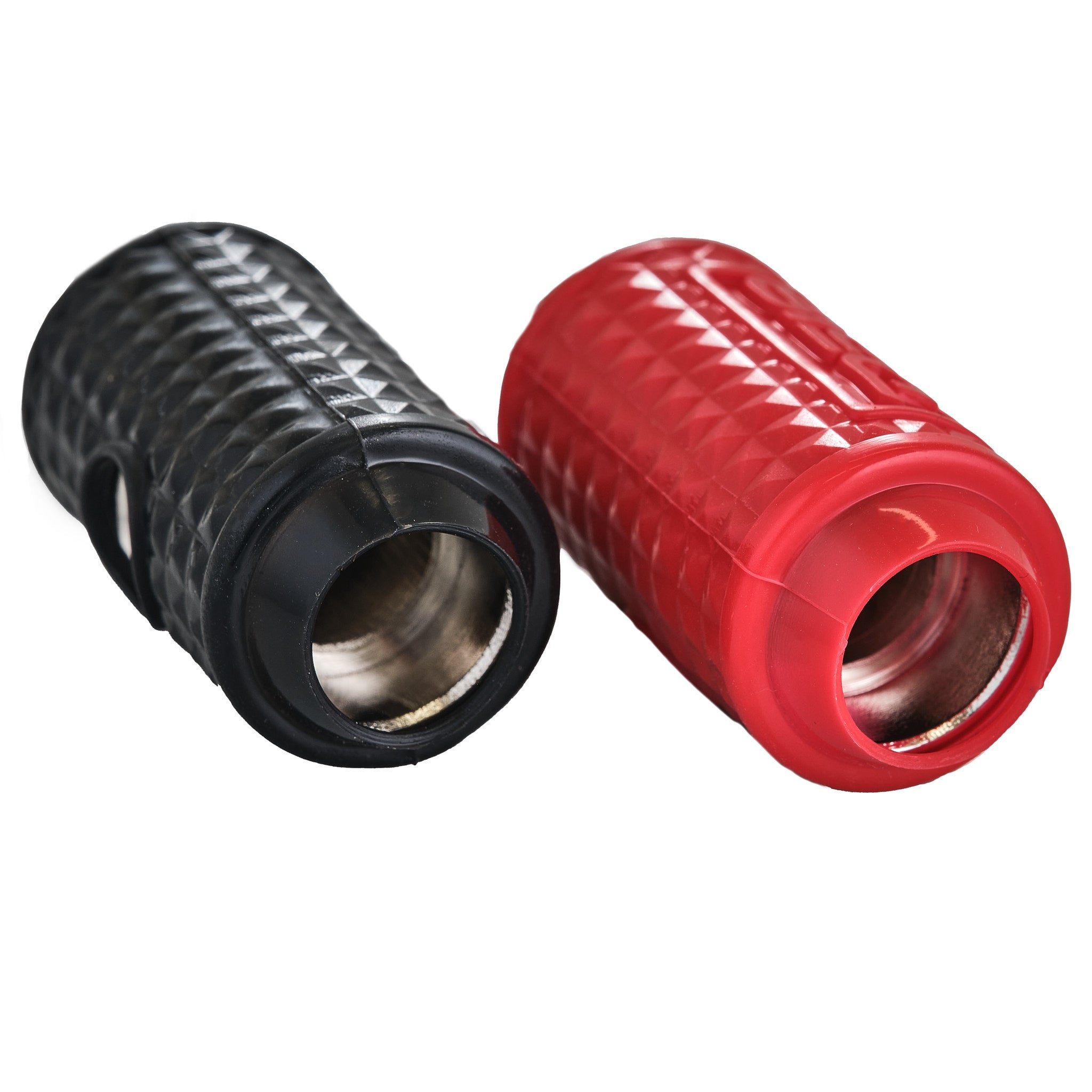 DS18 1/0-GA to 1/4-GA Amp Input Reducers with Offset Stub and Silicone Cover - BLACK/RED