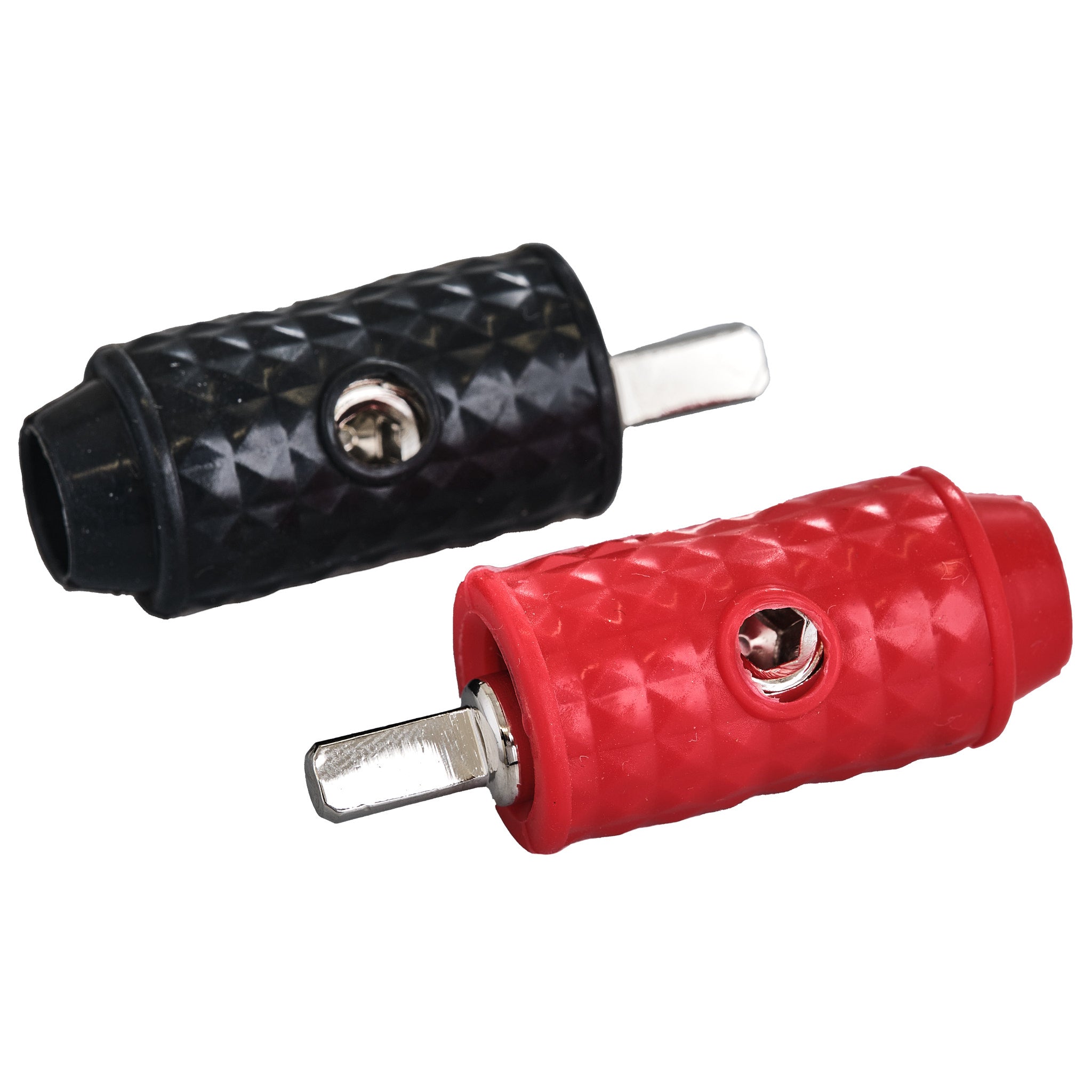 DS18 1/4-GA to 1/8-GA Amp Input Reducers with Offset Stub and Silicone Cover - BLACK/RED