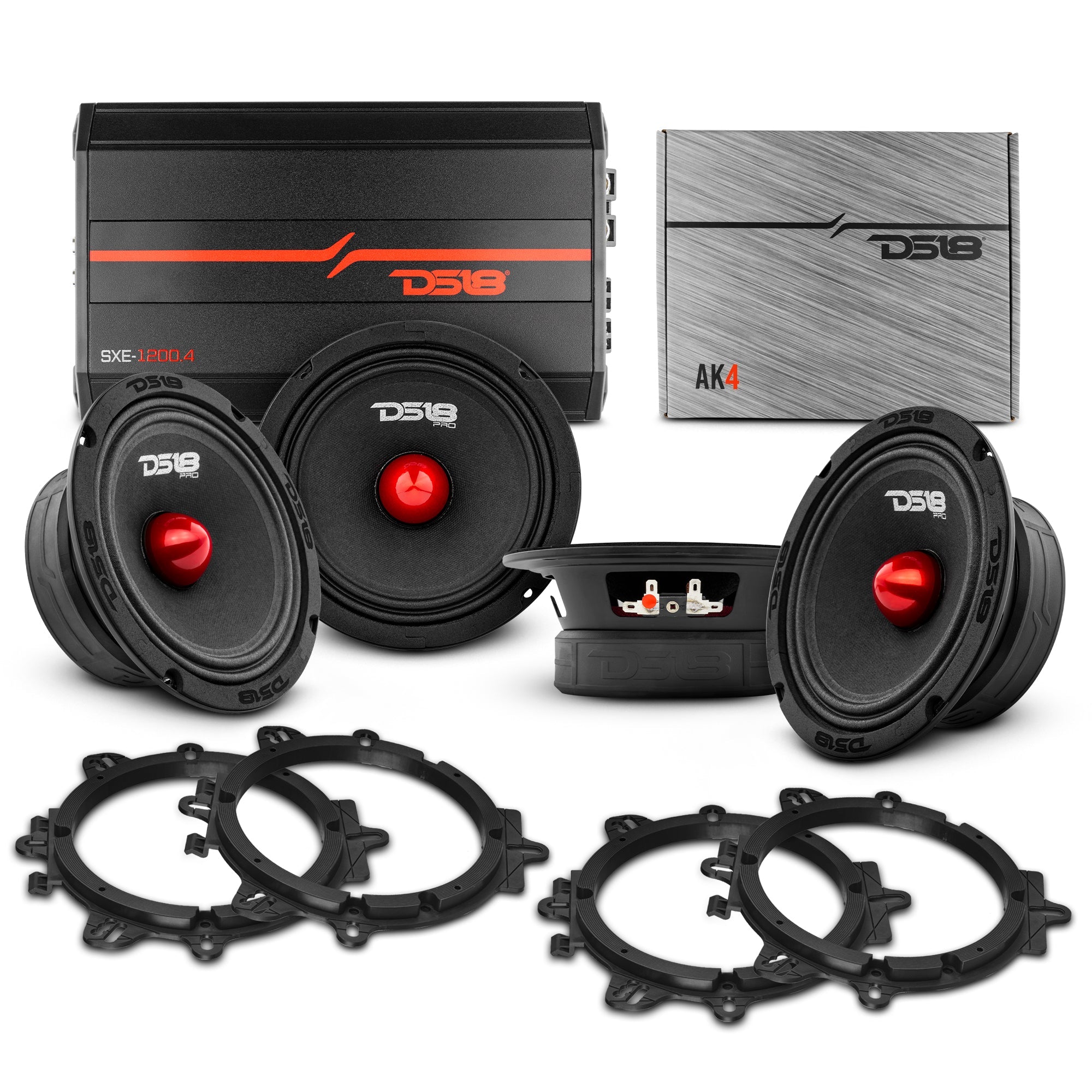 DS18 PRO Audio 6.5” Midrange Speaker Upgrade Kit - With OEM Speaker Adapters, Amplifier & Wiring Kit