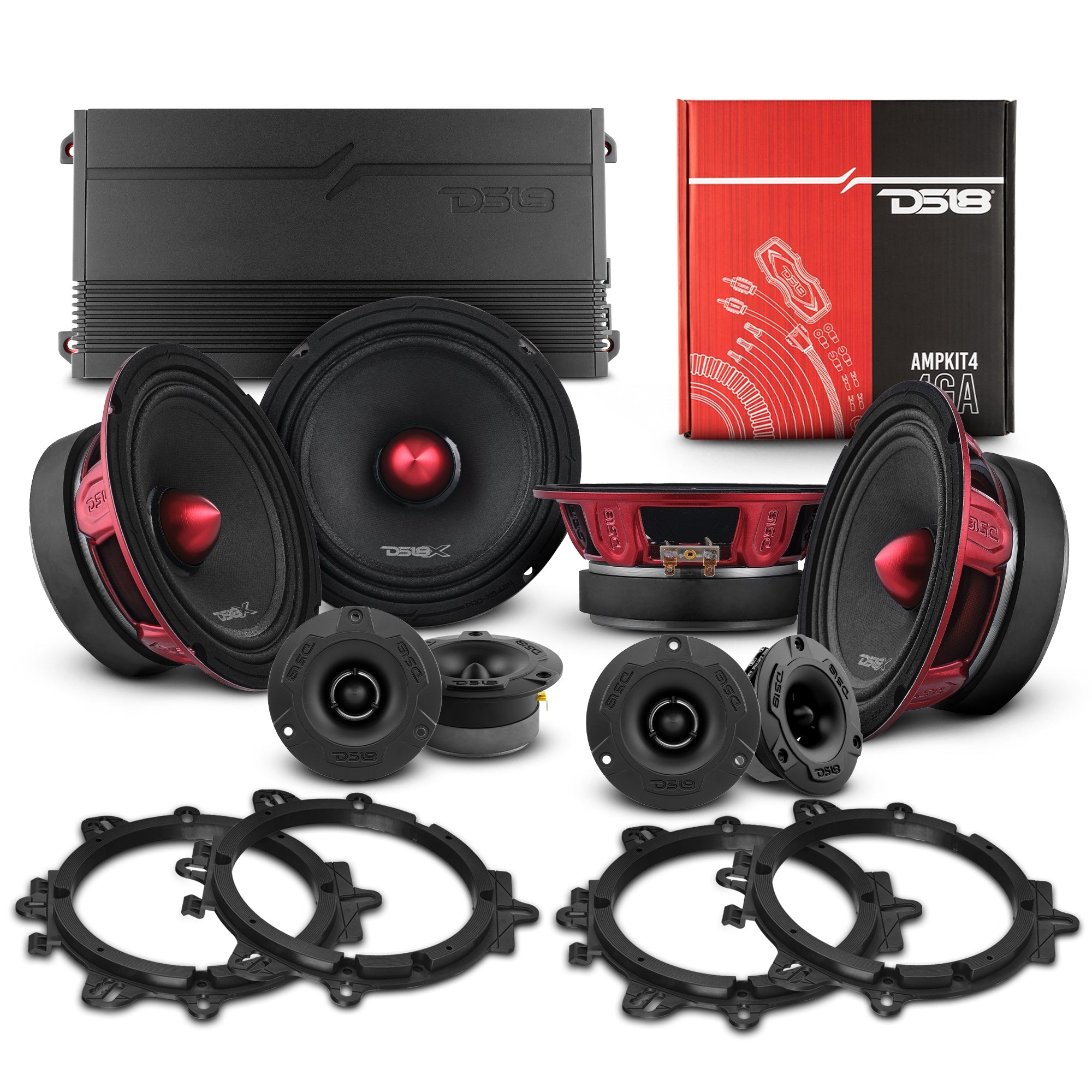DS18 PRO Audio 6.5″ Speaker Upgrade Kit – With OEM Speaker Adapters, Amplifier & Wiring Kit
