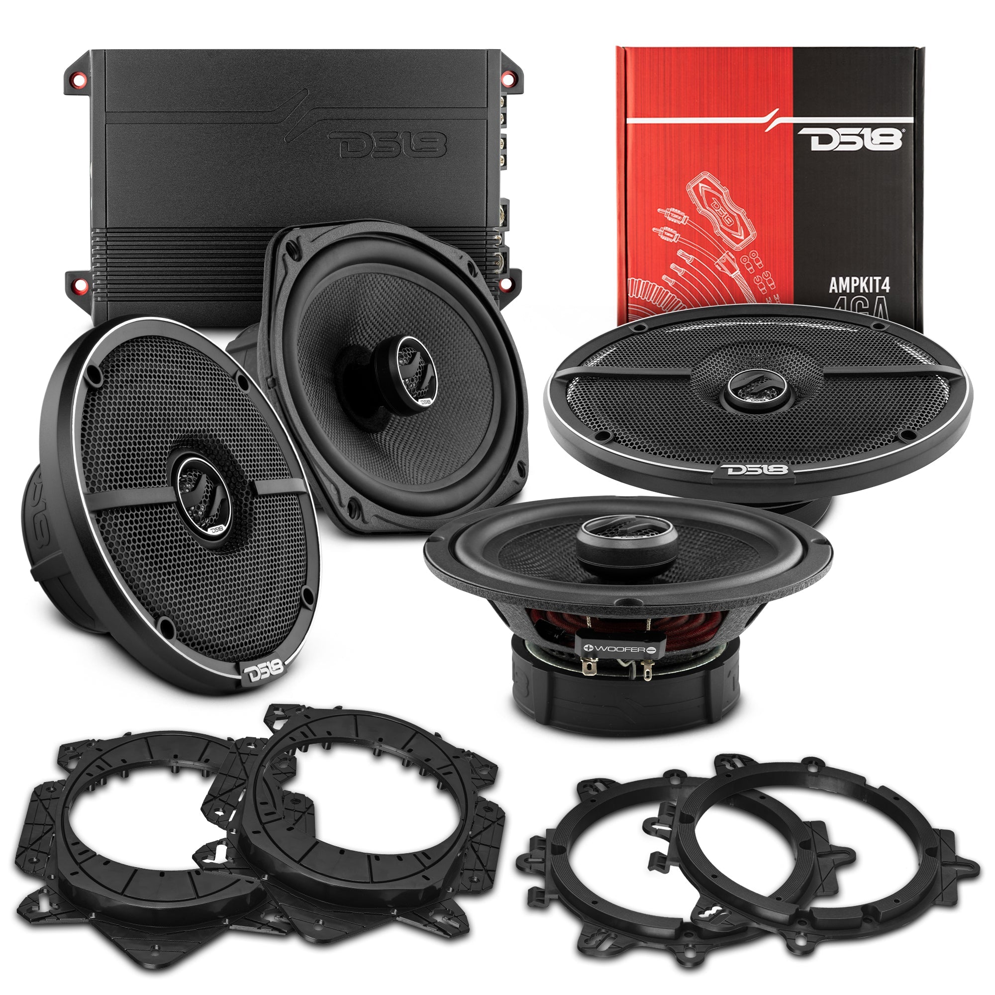 DS18 Premium Coaxial Speakers 6.5” & 6x9” with Amplifier and OEM Adapters