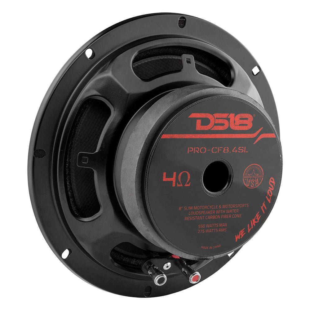 DS18 PRO 8" Shallow Carbon Fiber Water resistant Cone Mid-Bass Loudspeaker 275 Watts Rms 4-Ohm