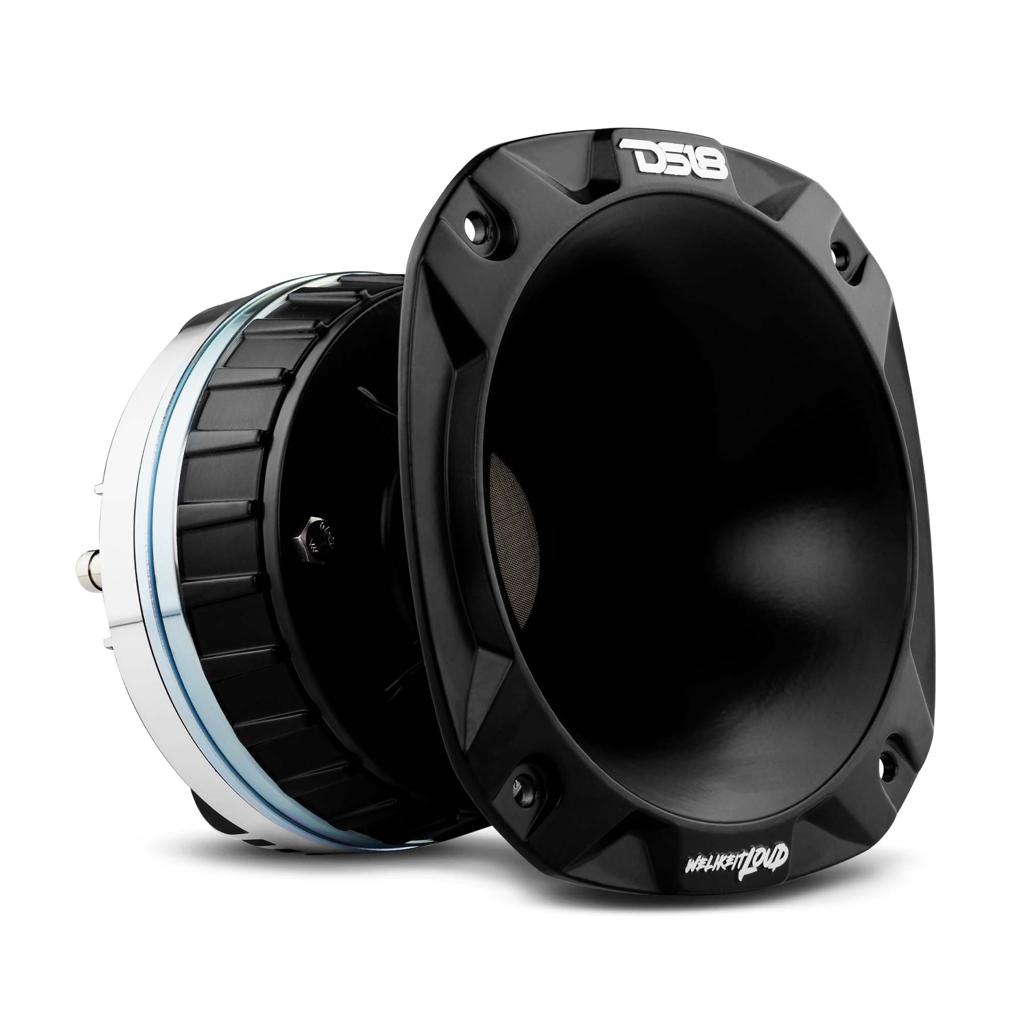 DS18 2" Throat Bolt On Neodymium Driver with Spacer, 2" Throat Titanium Voice Coil 640 Watts and PRO-HA52/BK Horn 680 Watts 118dB 8-Ohm Mounting Depth 5.22" Throat