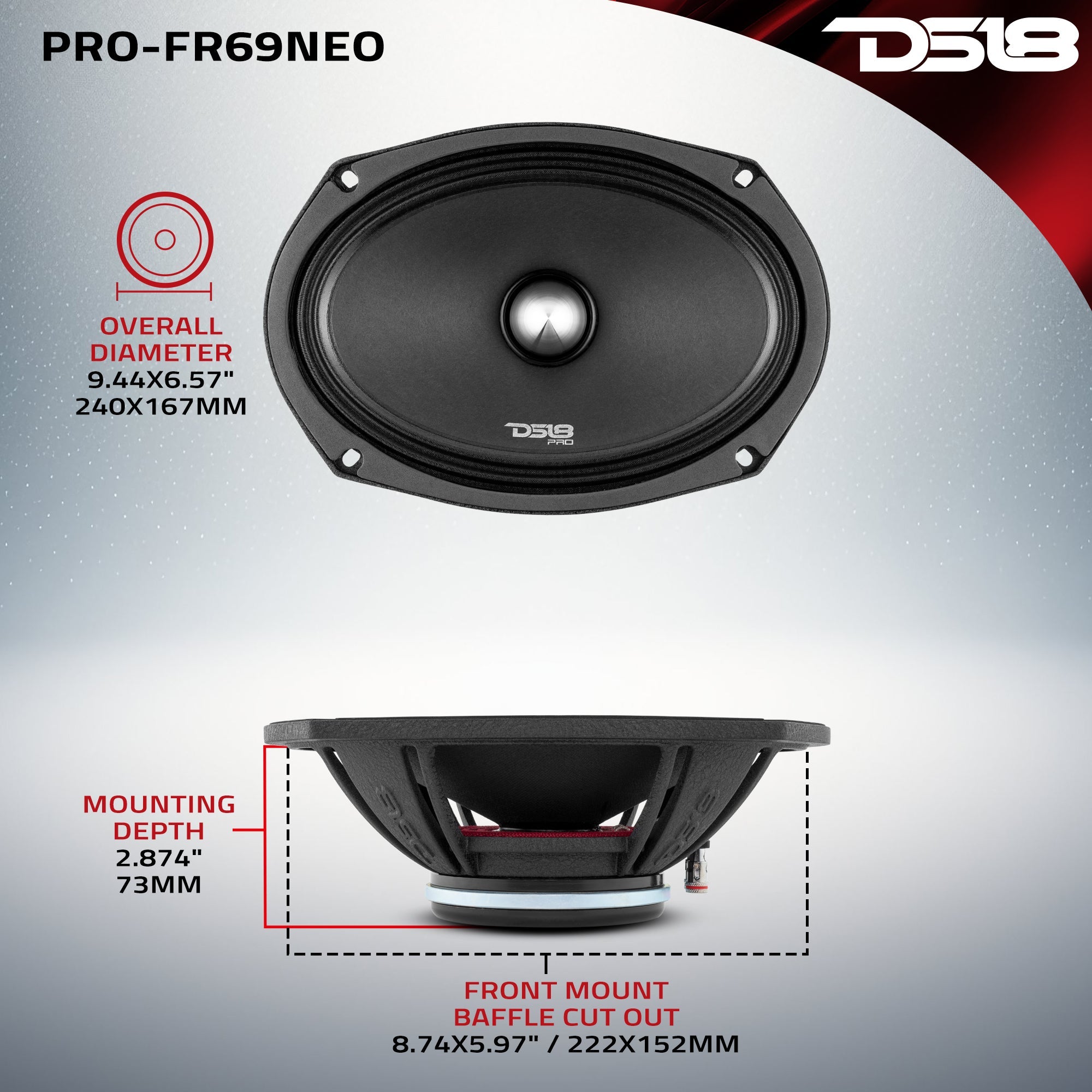 DS18 PRO 6x9" Neodymium Full-Range Bullet Loudspeaker 250 Watts Rms 4-Ohm