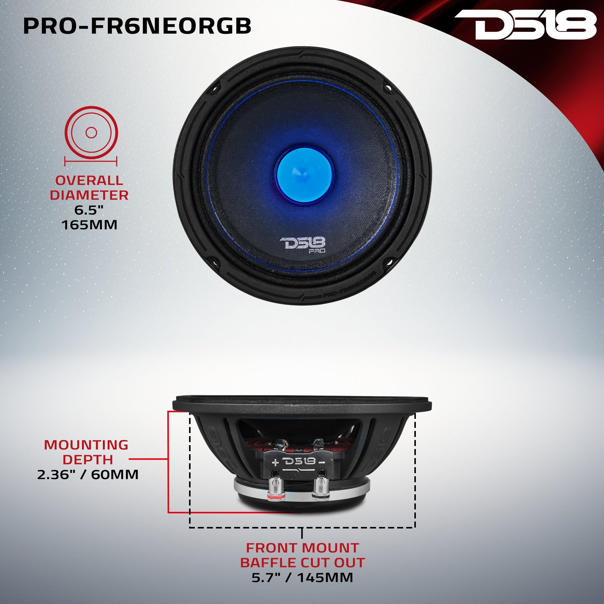 DS18 6.5" Full-Range Loudspeaker with RGB LED Bullet 225 Watts Rms Neodymium Magnet