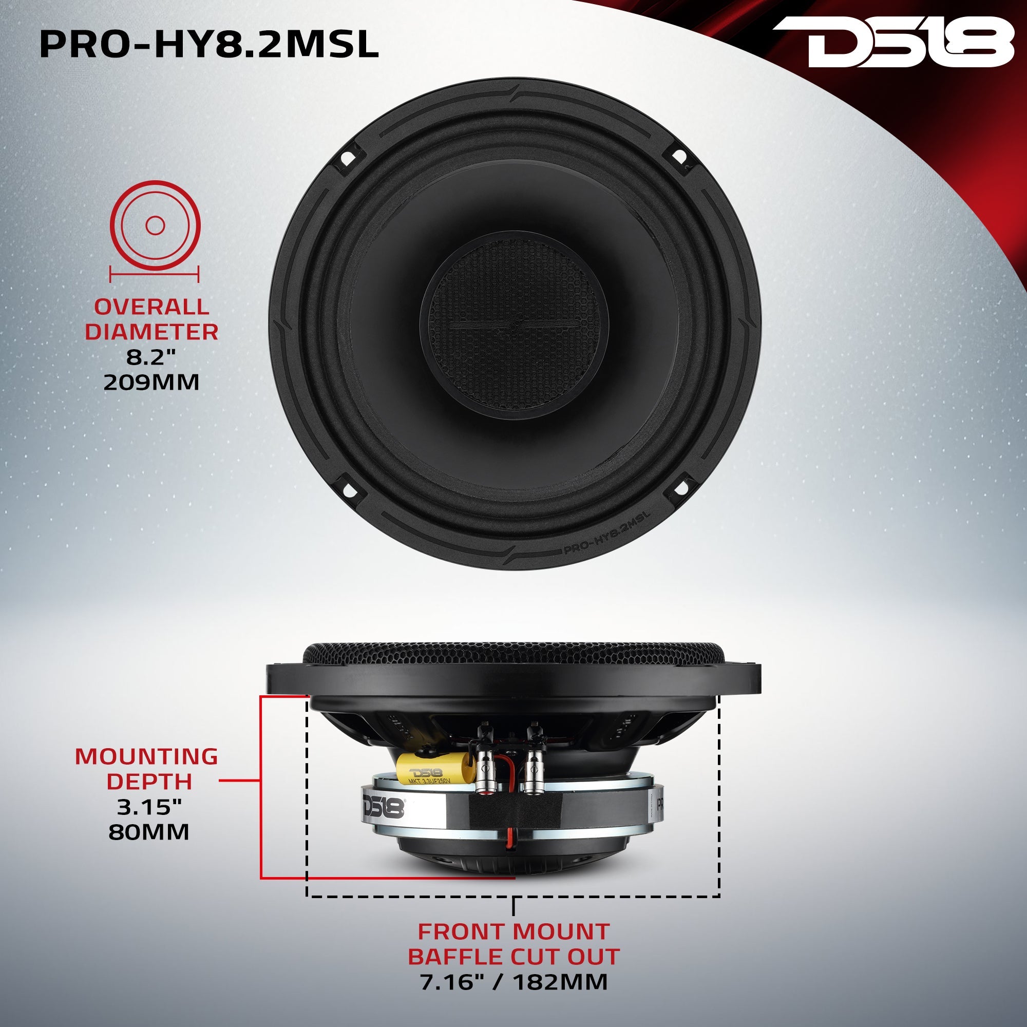 DS18 PRO 8" Hybrid Slim Loudspeaker with a 1" Compression Driver Horn | 200W RMS 2-Ohm