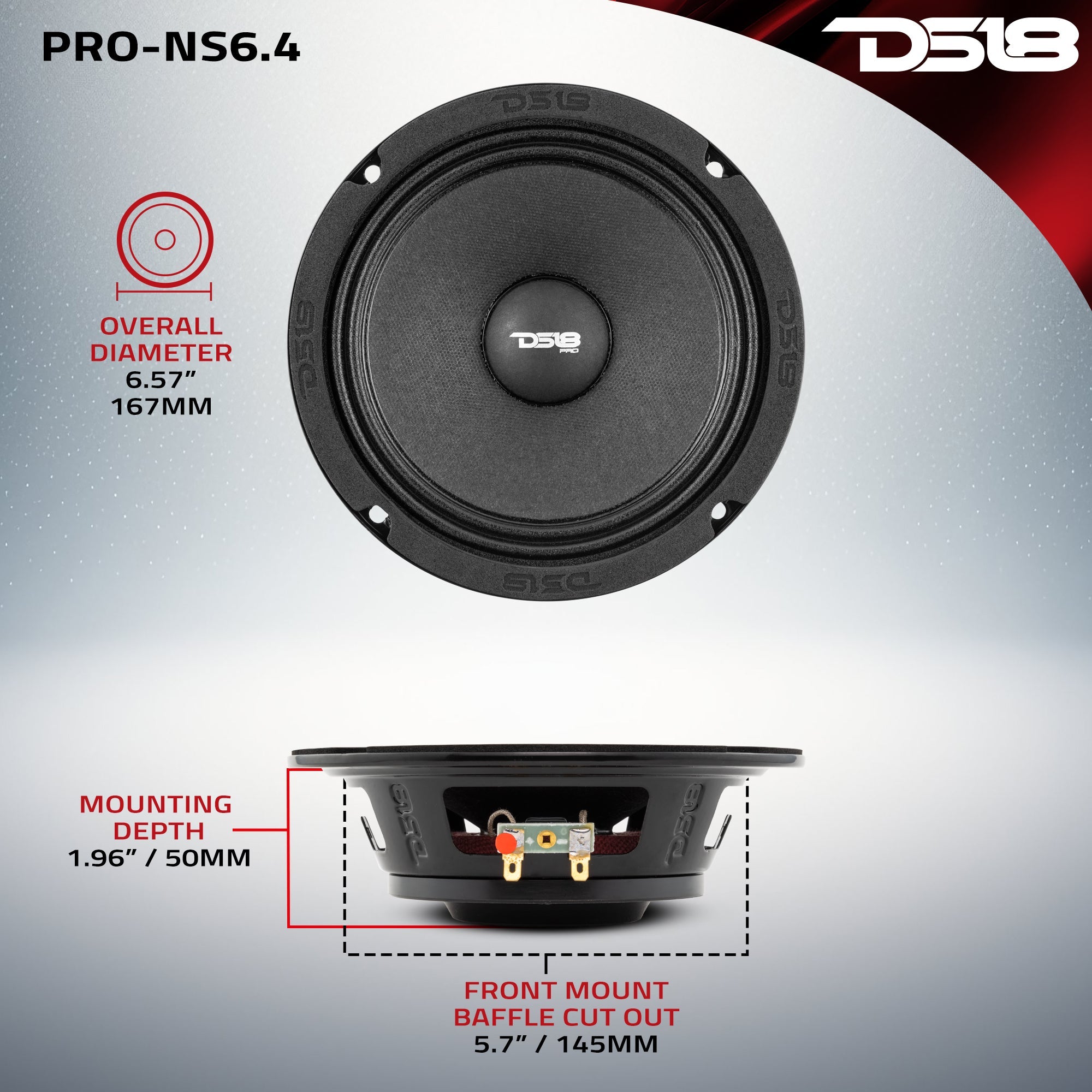 DS18 PRO 6.5" Shallow Neodymium Full-Range Loudspeaker 150 Watts Rms 4-Ohm