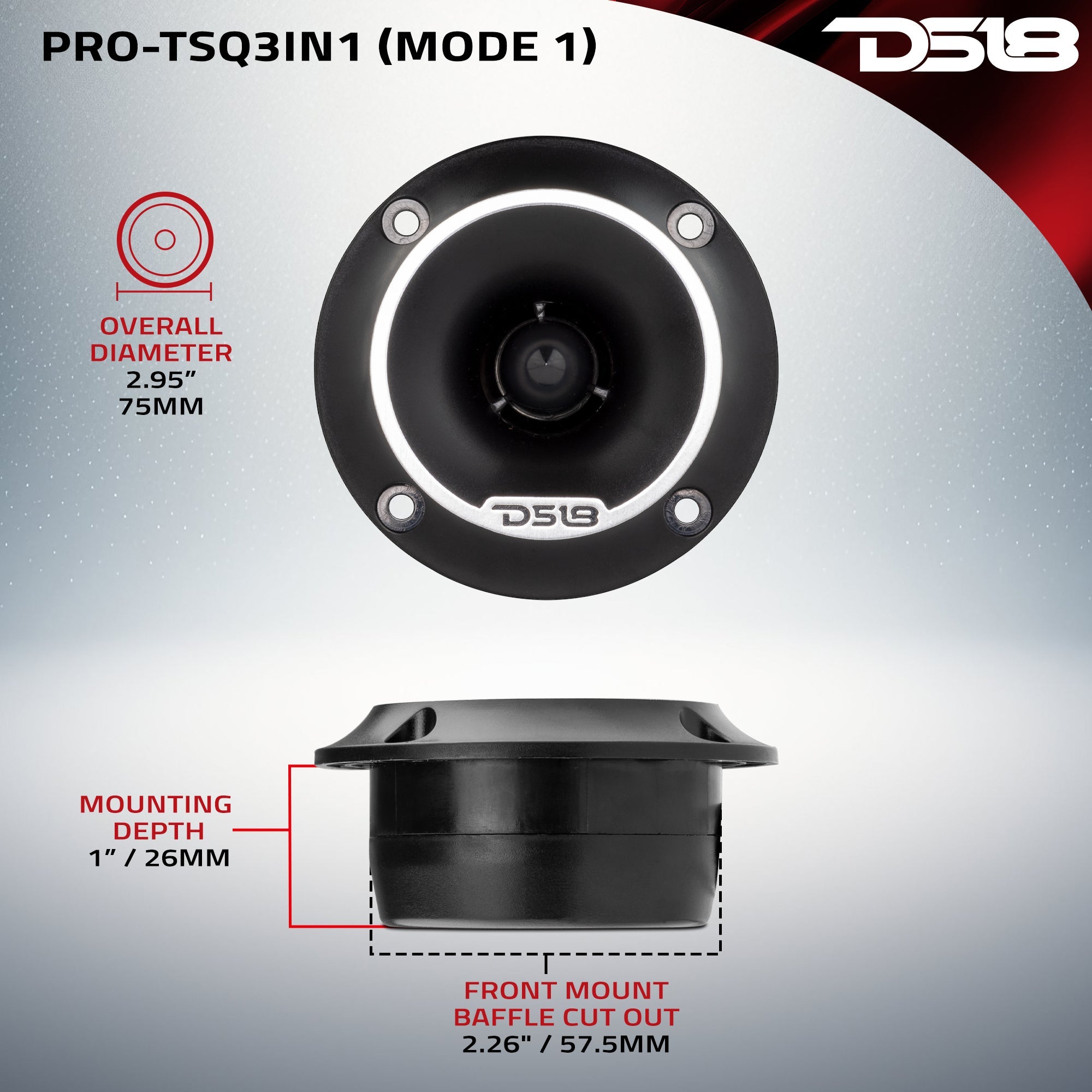 DS18 3" Surface/Flush/Angle High Compression Neodymium Super Bullet Tweeter 100 Watts 1" Aluminum 4-Ohm Vc