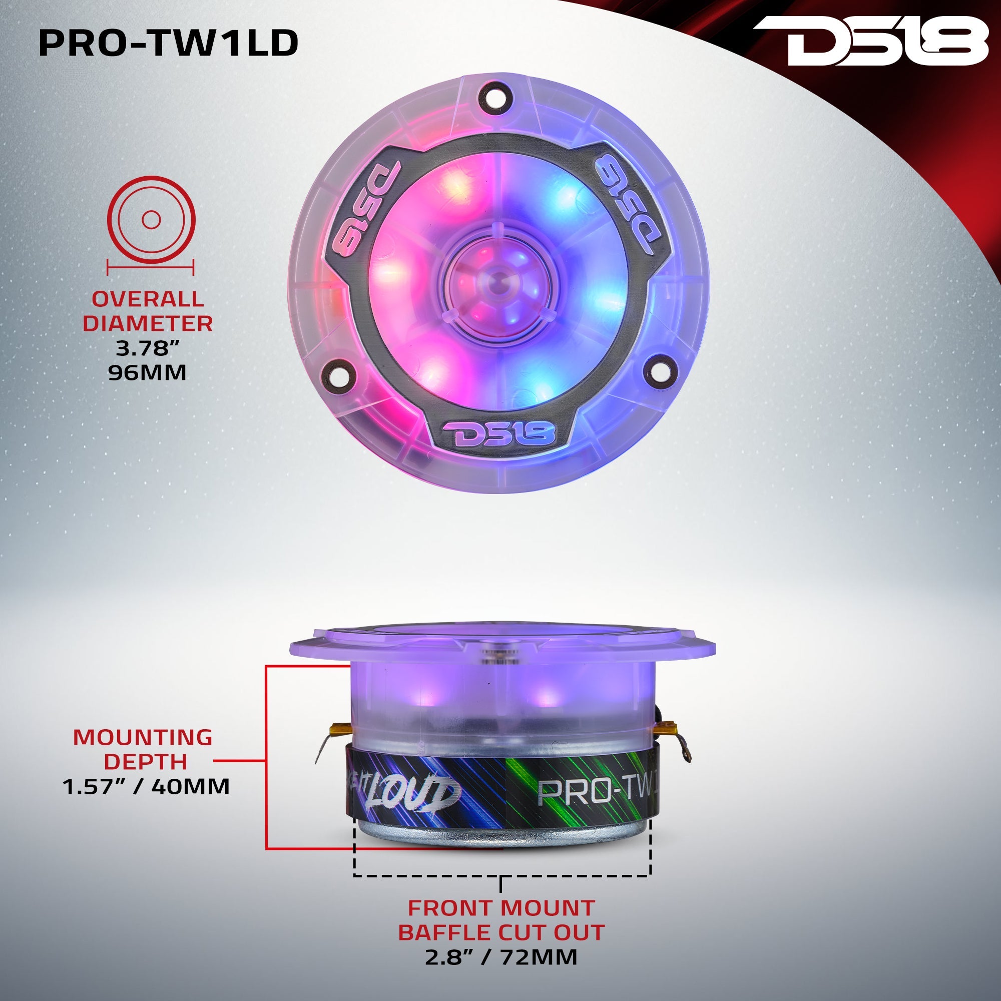 DS18 3.8” Super Bullet Tweeter with 1” Aluminum Voice Coil & Digital LED Lights