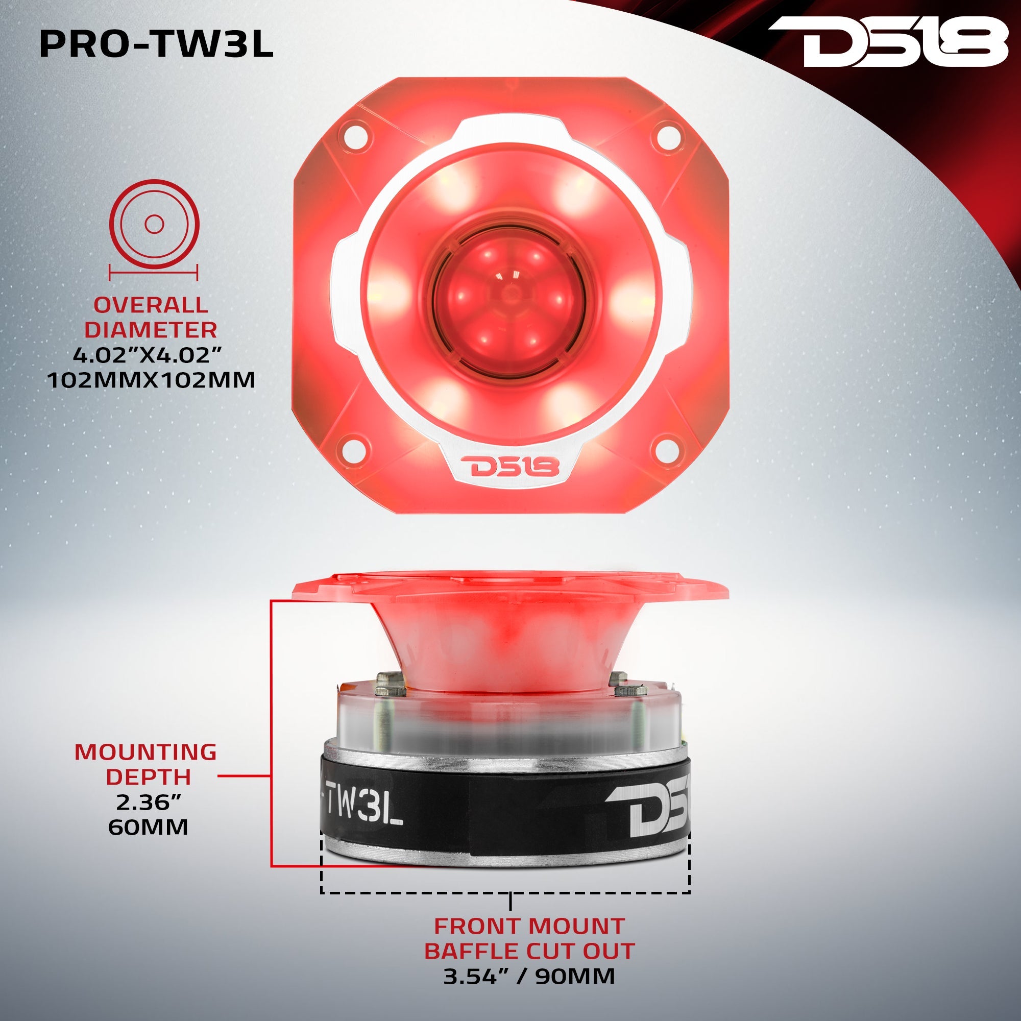 DS18 4" Super Bullet Tweeter 250 Watts 1.5" Titanium 4-Ohm Vc with RGB LED Lights
