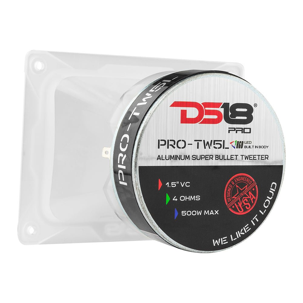 DS18 4" x 5.35" Super Bullet Tweeter 250 Watts 1.5" Aluminum 4-Ohm Vc with RGB LED Lights