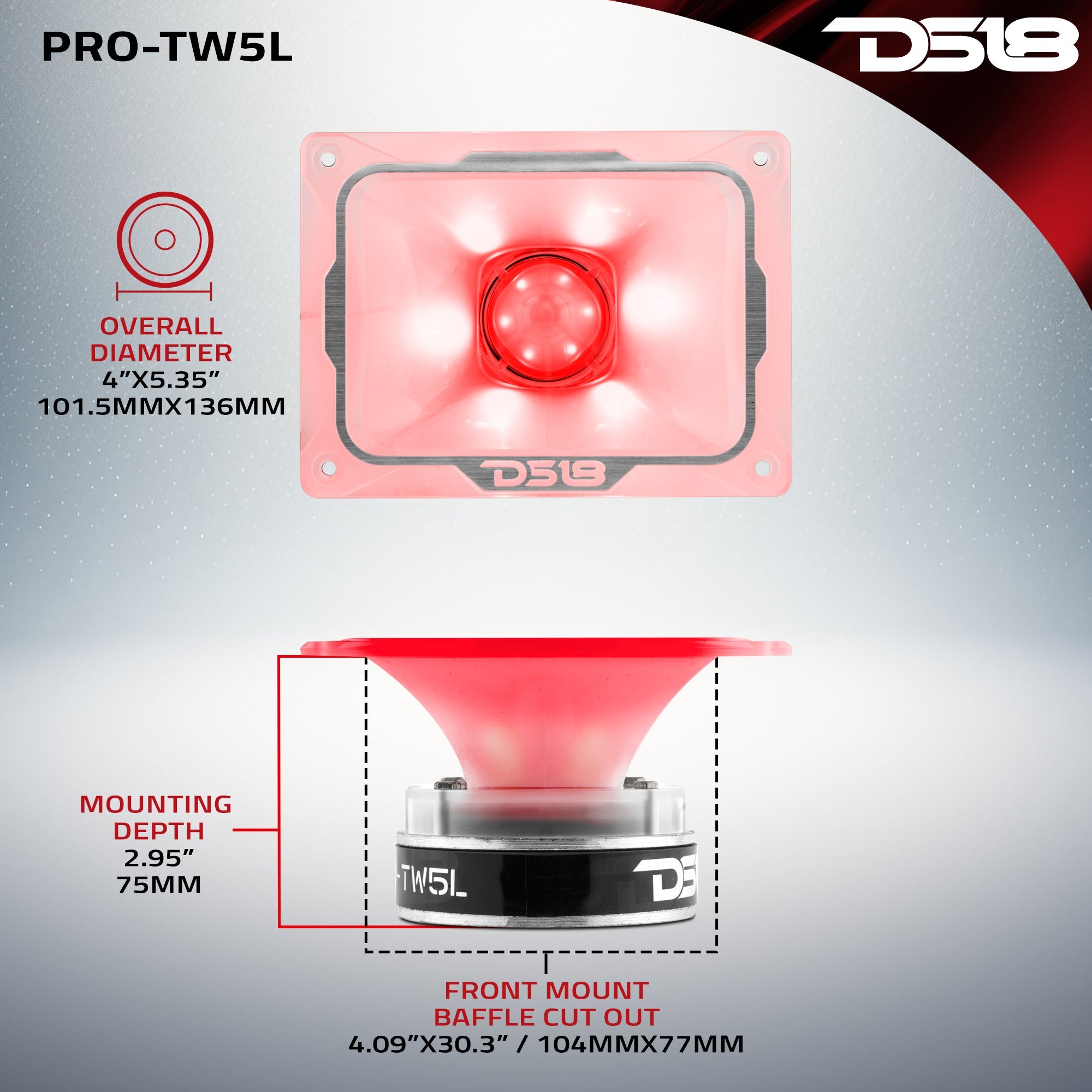 DS18 4" x 5.35" Super Bullet Tweeter 250 Watts 1.5" Aluminum 4-Ohm Vc with RGB LED Lights