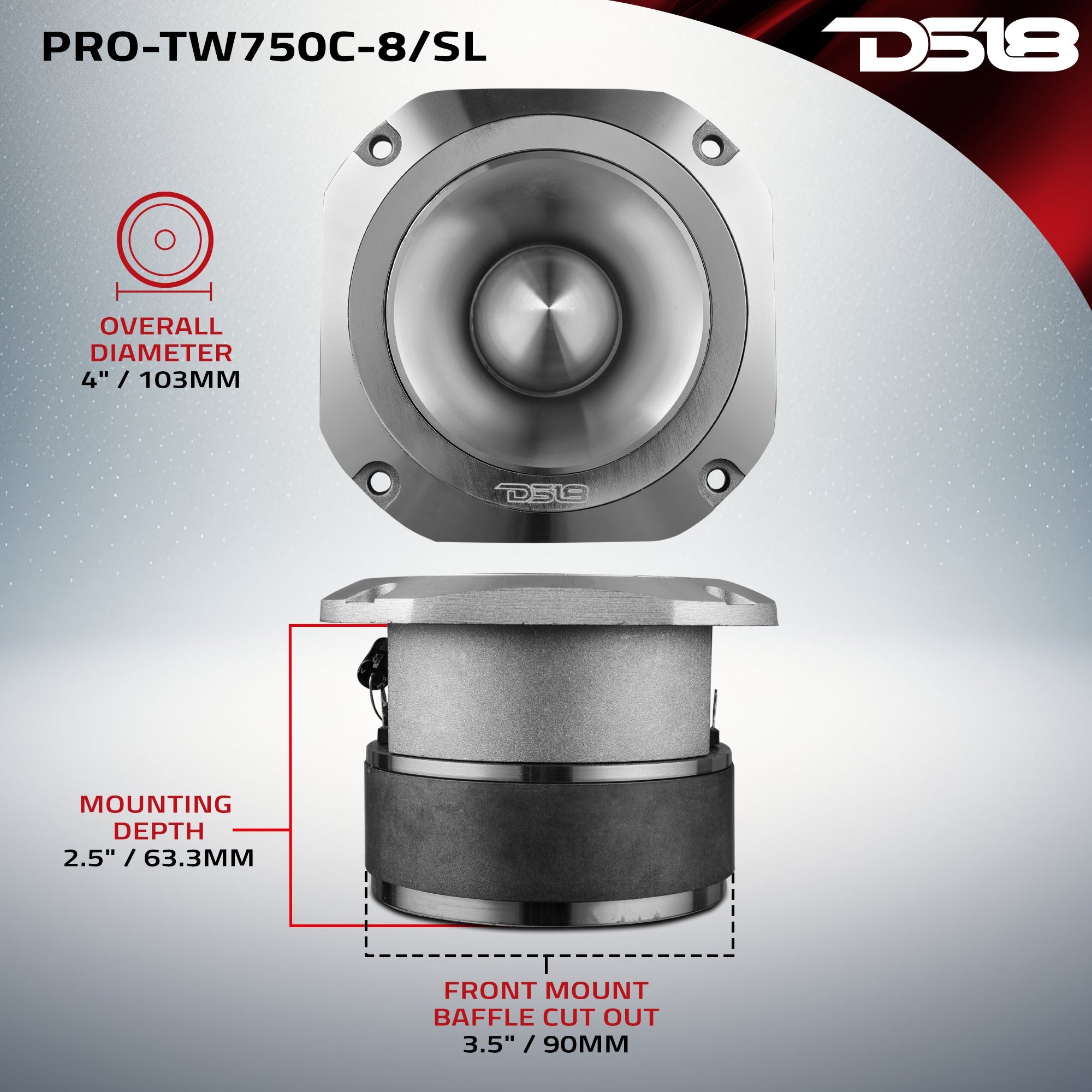 DS18 4" Super Bullet Tweeter with 1.5" Titanium Voice Coil and Oversized Ferrite Magnet 200 Watts 8-Ohm