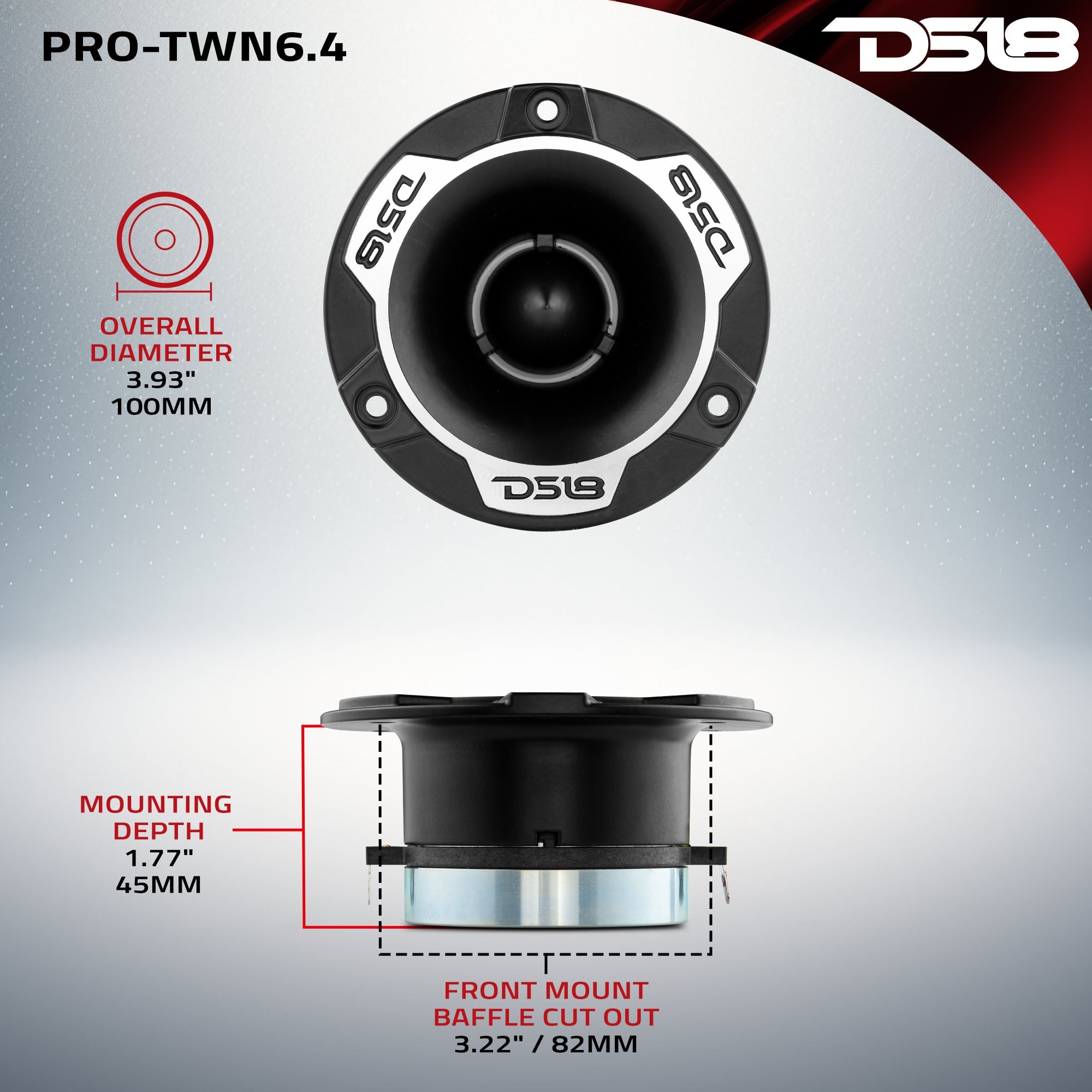 DS18 4" High Compression Neodymium Tweeter | 150W RMS 1.25 " Polyimide 4-Ohm Vc