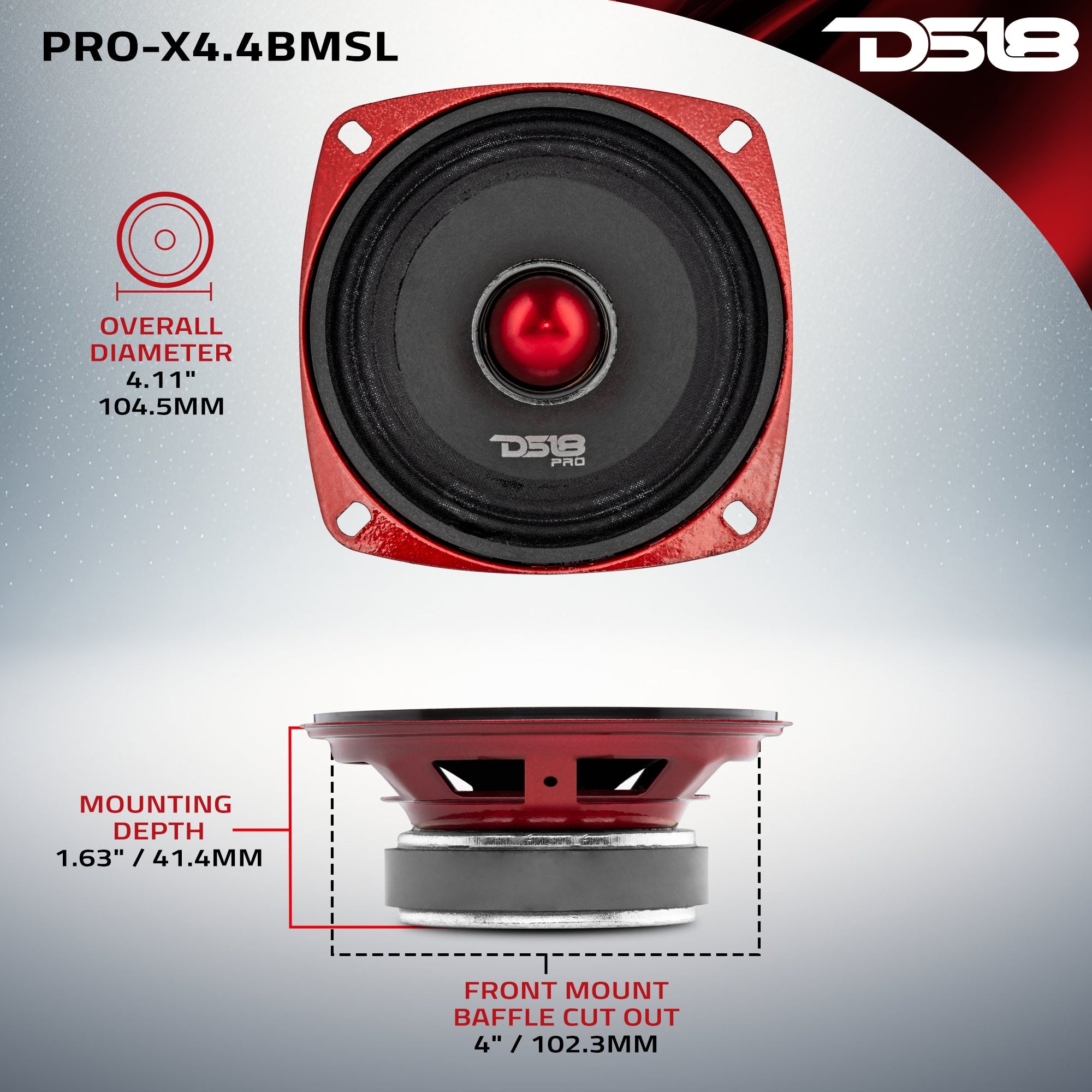 DS18 PRO-X 4" Shallow Mid-Range Bullet Loudspeaker | 100W RMS 4-Ohm