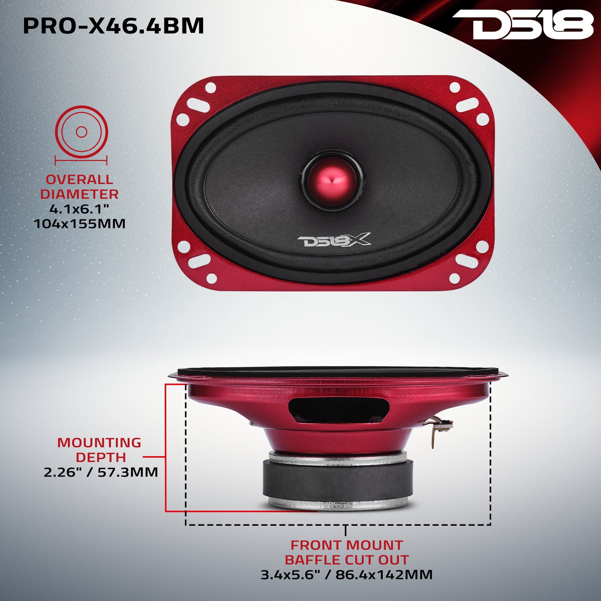 DS18 PRO-X 4x6” Mid-Range Loudspeaker with Bullet | 100W RMS 4-Ohm