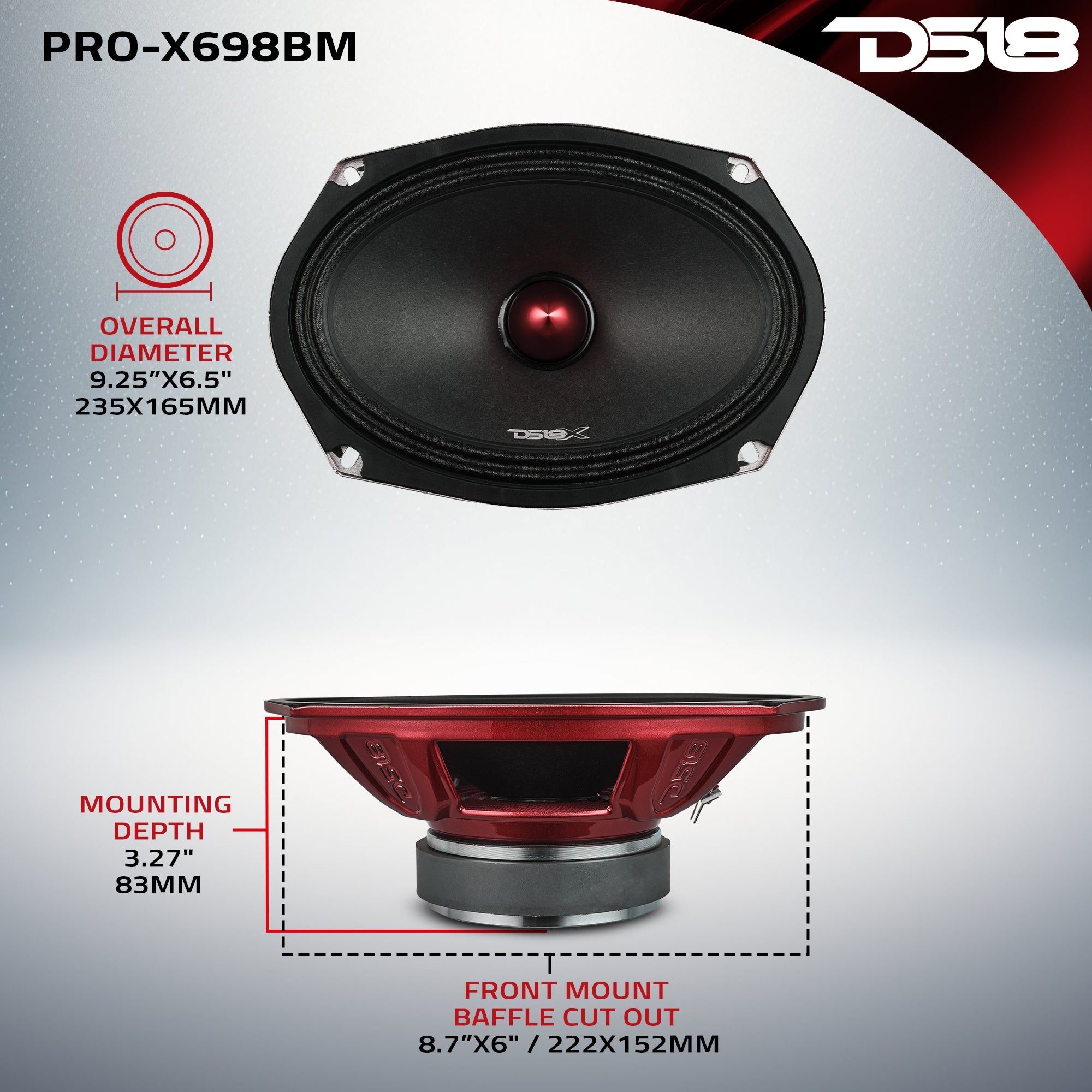 DS18 PRO-X 6X9" Mid-Range Bullet Loudspeaker | 200W RMS 8-Ohm