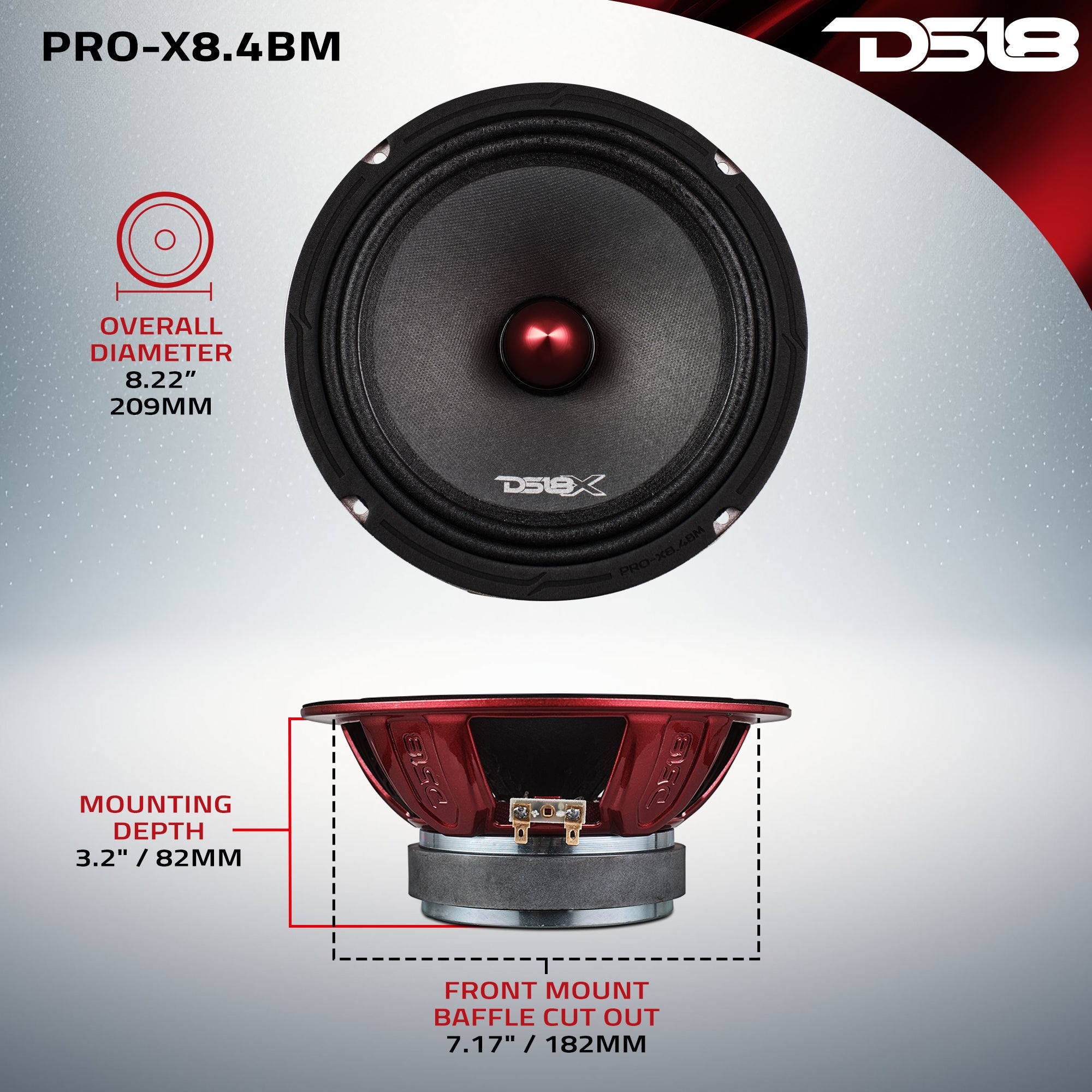 DS18 PRO-X 8" Mid-Range Loudspeaker with Bullet | 275W RMS 4-Ohm